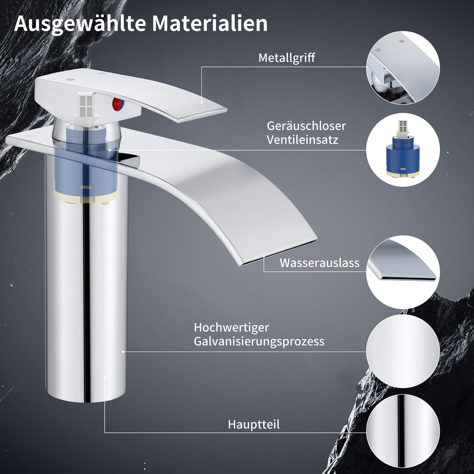 Homelody Waschtischarmatur Wasserfall Wasserhahn Waschbeckenarmatur Einhand Badarmatur
