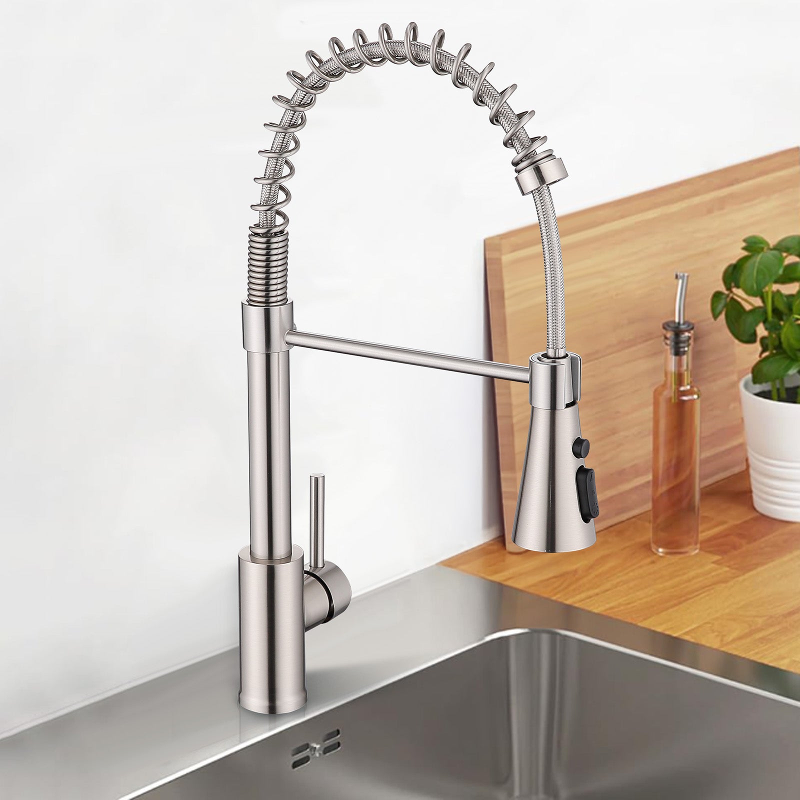 Homelody kuechenarmaturen mit Spiralfeder Verchromt – 360° schwenkbar, 4-Funktionsbrause