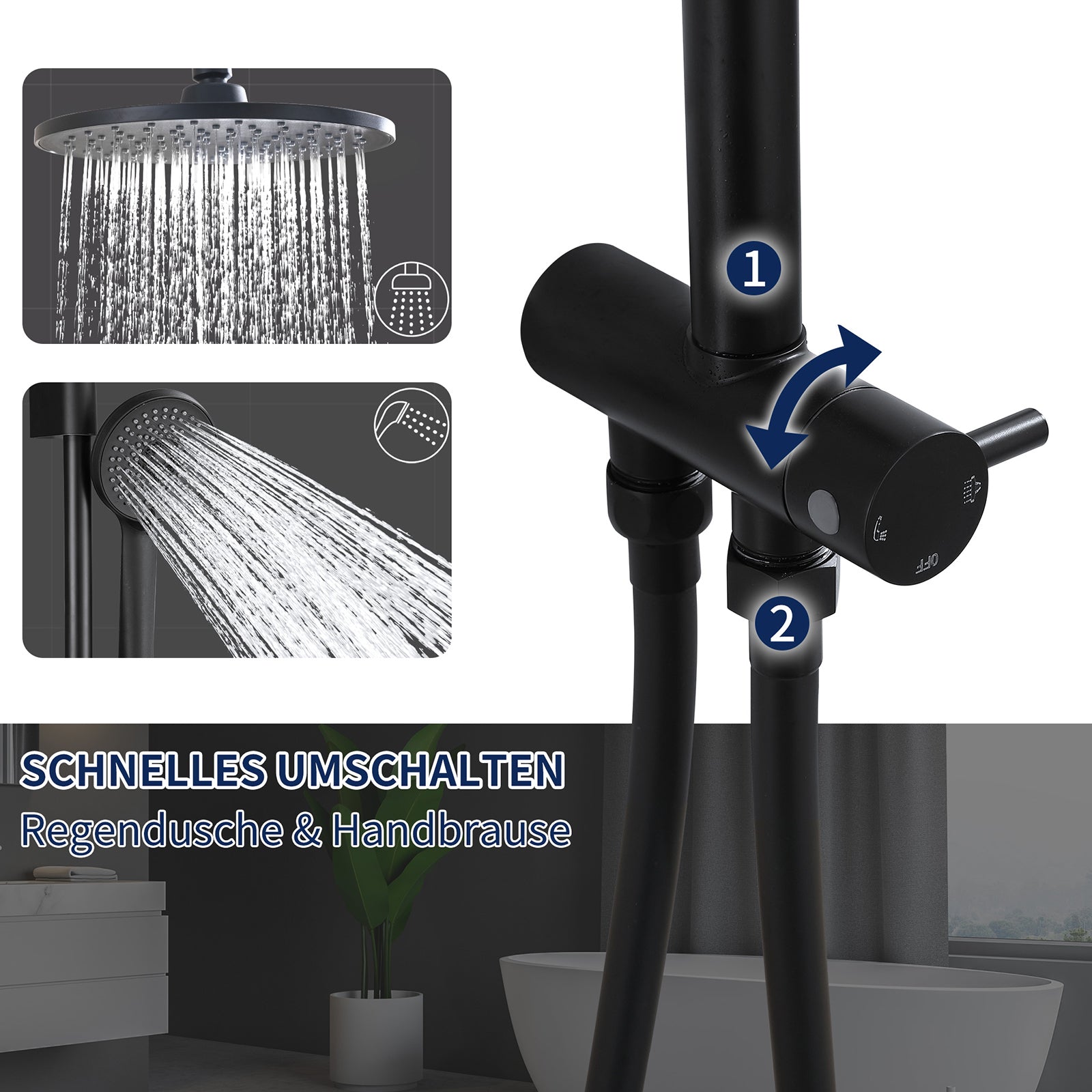 Homelody Duschsystem Abnehmbares Duschsystem mit Wasserfall Badzubehör Duschzubehör