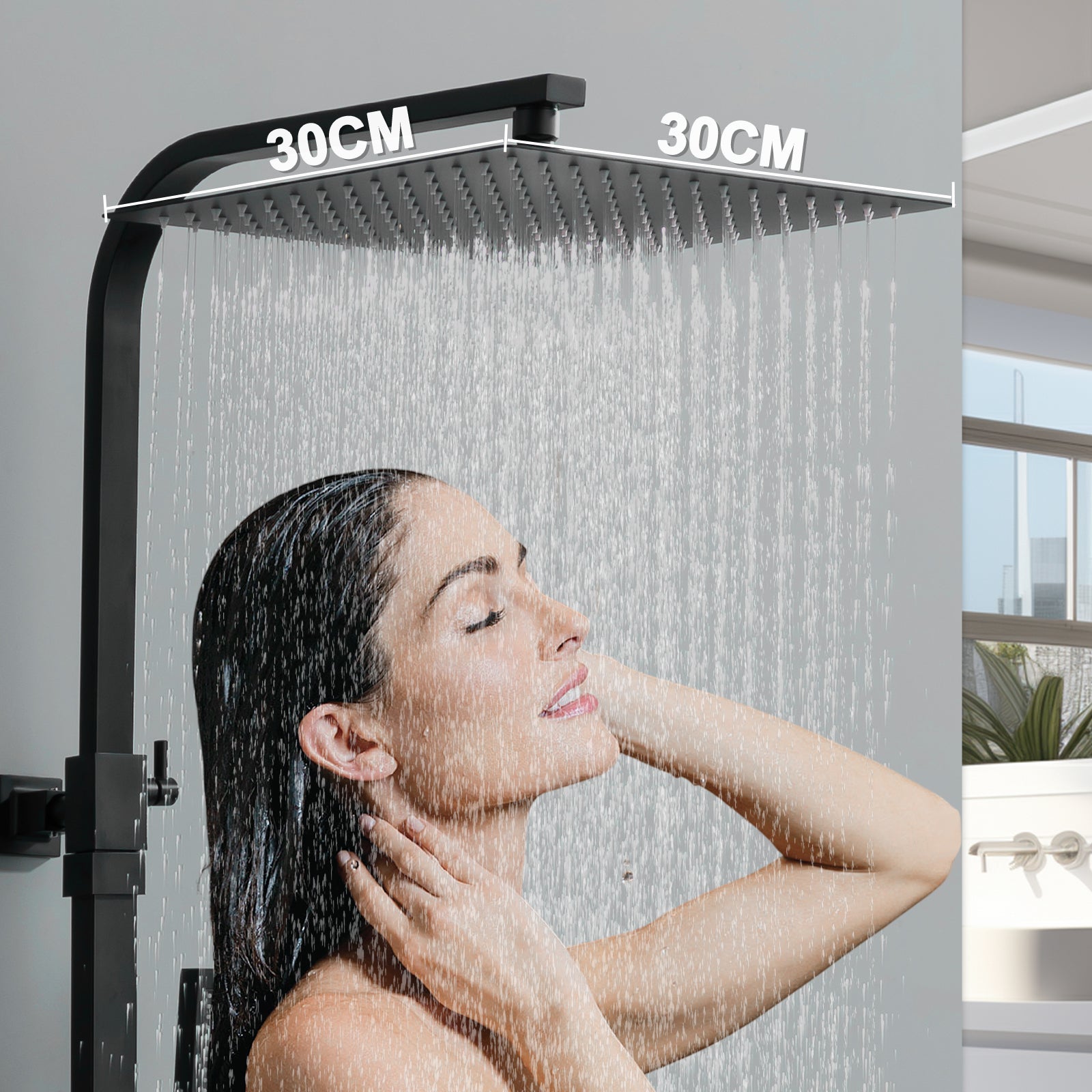 HOMELODY Duschsystem mit Thermostat Schwarz Regendusche mit Armatur Duschset Eckig Messing Kopfbrause Edelstahl 30x30CM