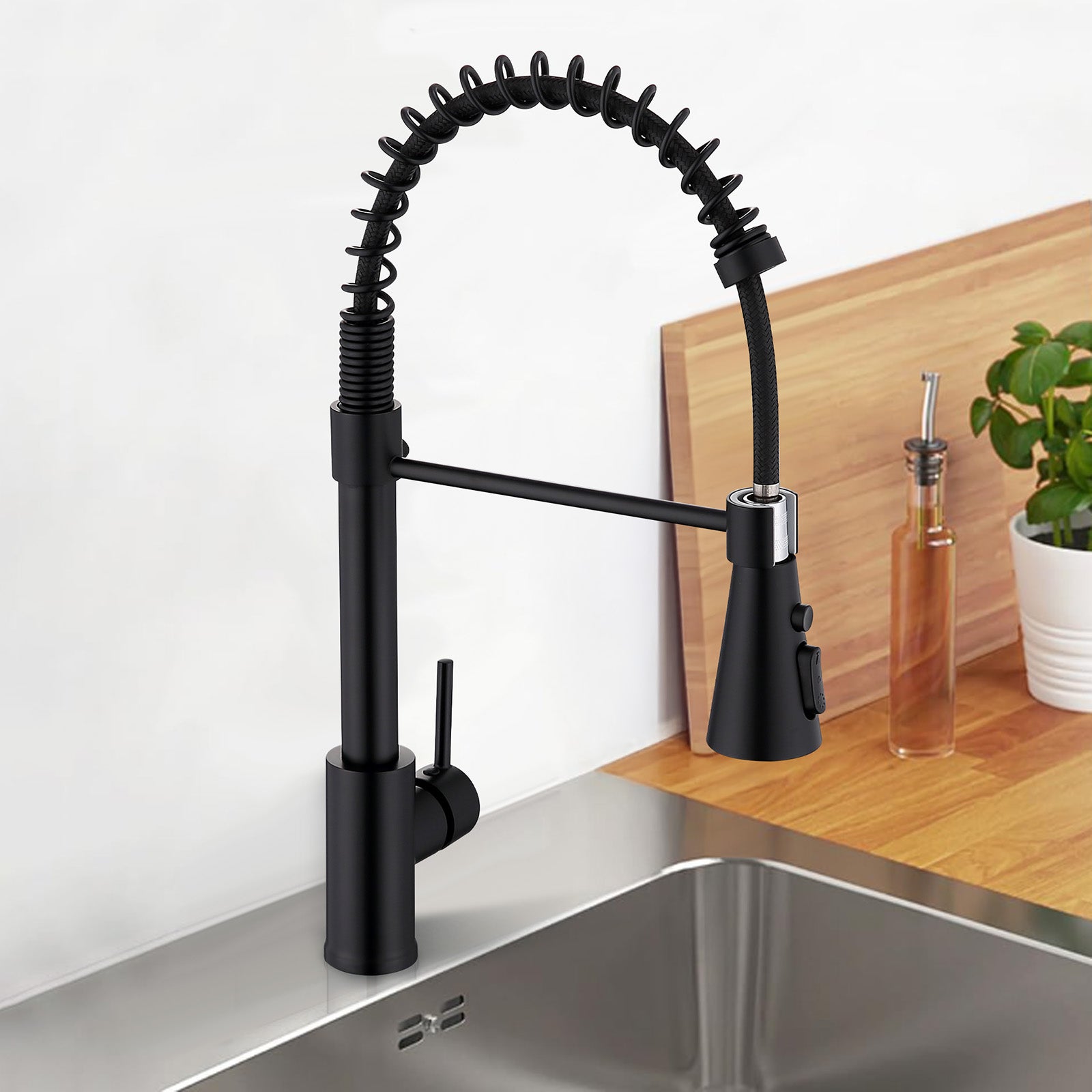 Homelody kuechenarmaturen mit Spiralfeder Verchromt – 360° schwenkbar, 4-Funktionsbrause