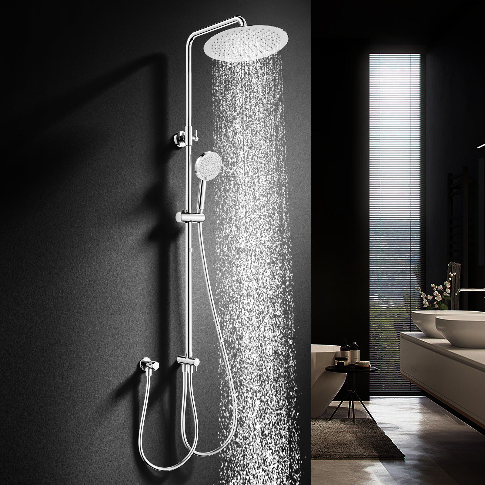 Homelody Duschsystem 12'' Regendusche, Höhenverstellbar, 2-Wege Umschalter, Edelstahl