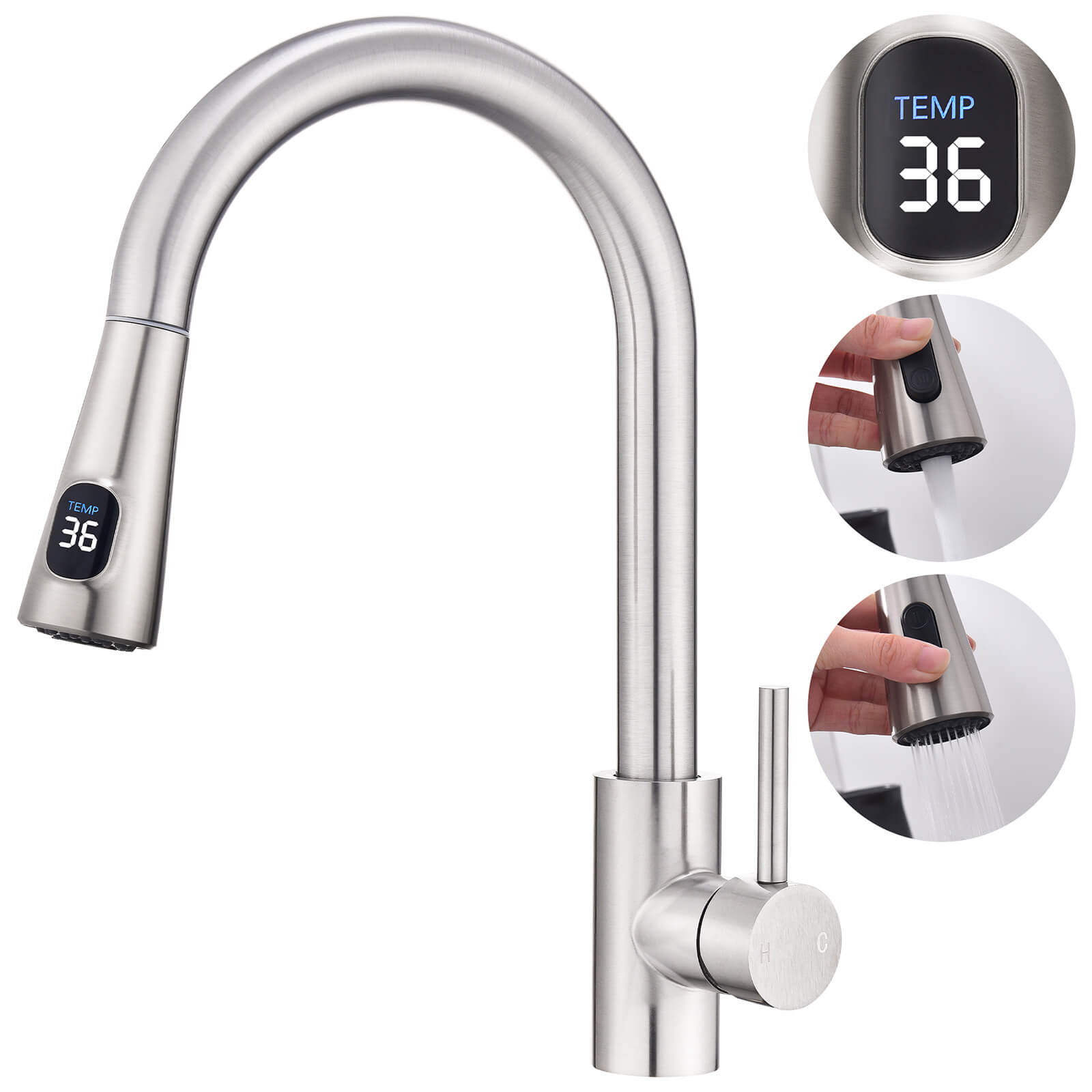 Homelody Wasserhahn Küche mit 2 Strahlarten,360° drehbar Küchenarmatur,Edelstahl Spültischarmatur,Hochdruck Armatur,Mischbatterie Küche matt gebürstet