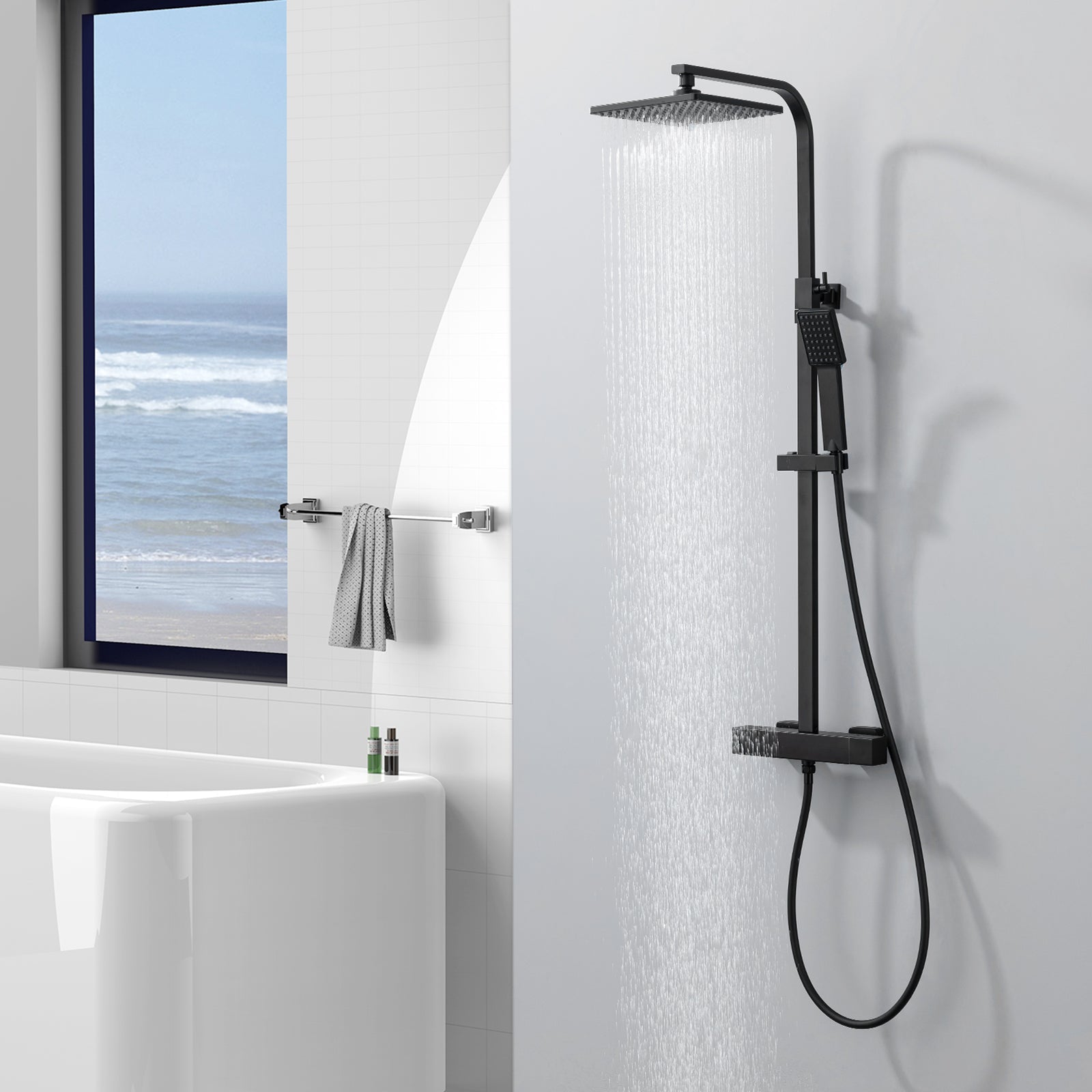 Homelody Duschsystem mit Thermostat Regendusche eckig höhe Duscharmatur