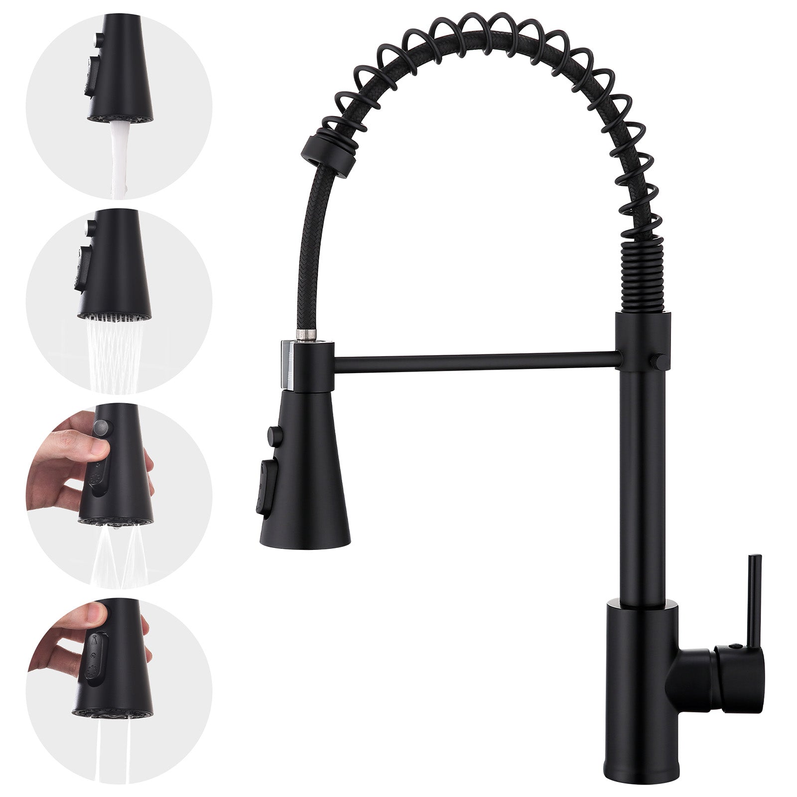 Homelody kuechenarmaturen mit Spiralfeder Verchromt – 360° schwenkbar, 4-Funktionsbrause