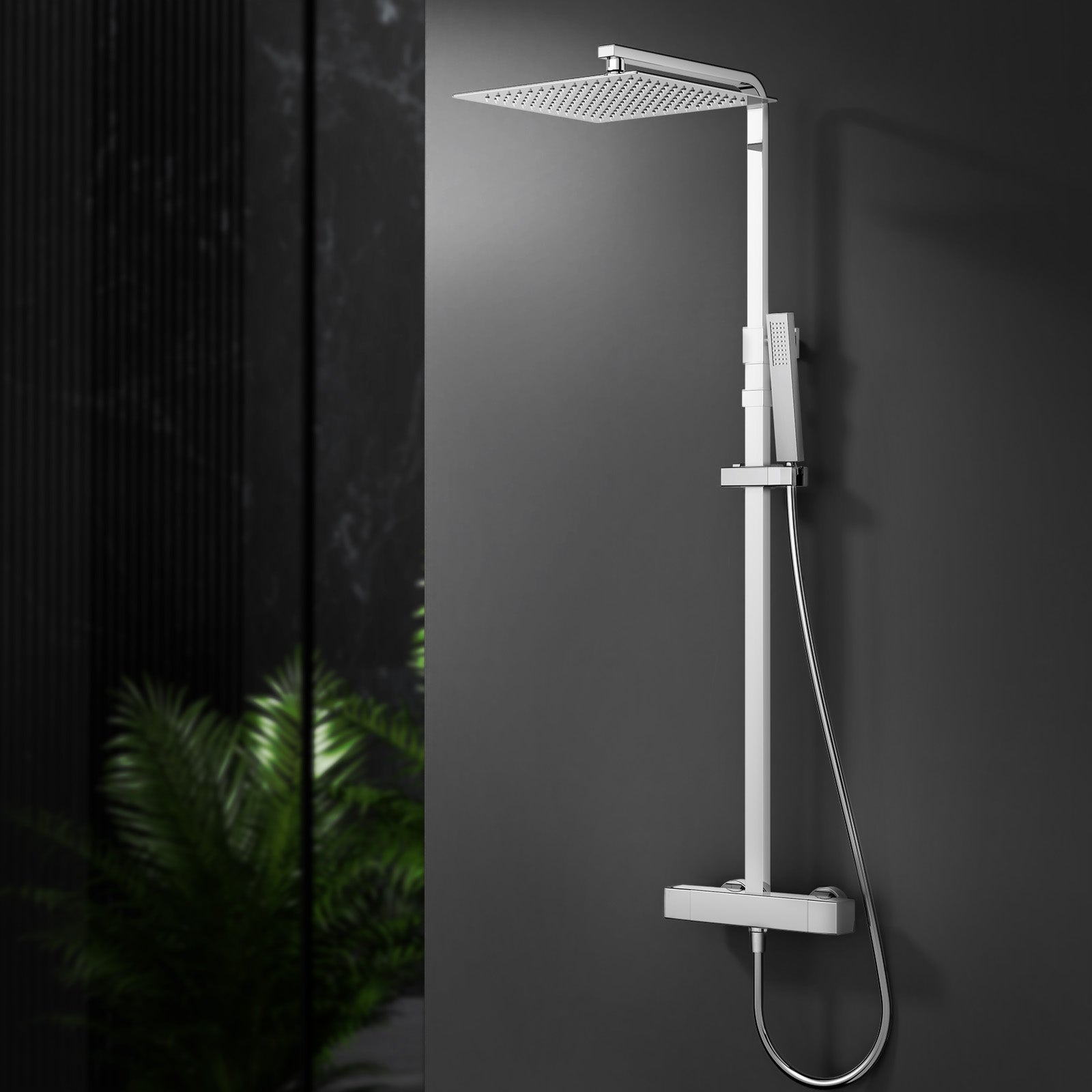 HOMELODY Duschsystem mit Thermostat Regendusche mit Armatur Chrom Eckig Duschset Messing Kopfbrause Edelstahl 30x30CM
