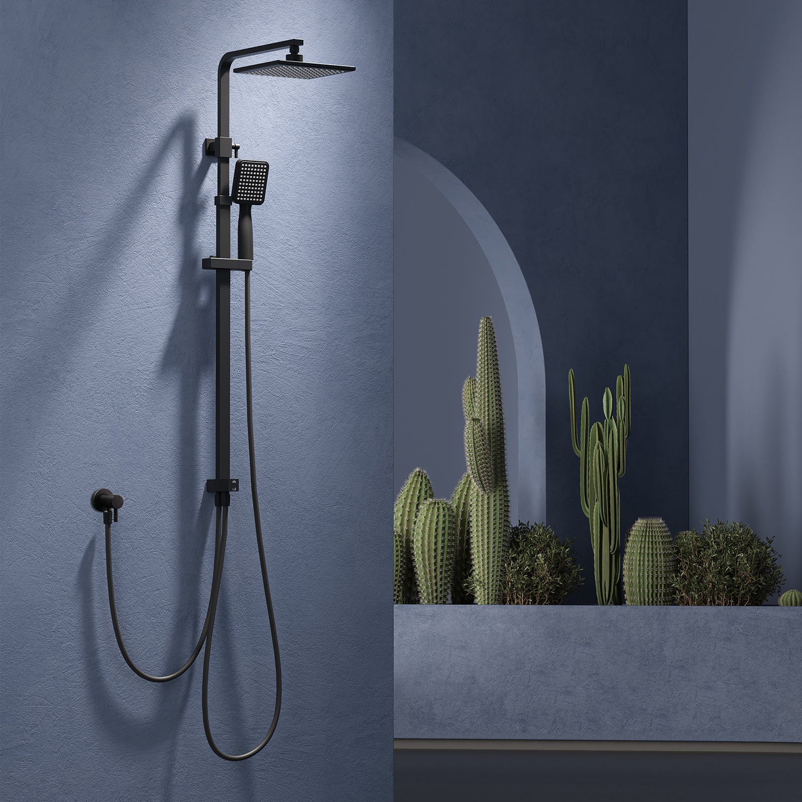Homelody Duschsystem Schwarz Regendusche Duschset ohne Armatur mit Überkopfbrause Handbrause Duschsäule Duschsystem mit Umsteller eckig Duschsäule für Badezimmer, schwarz