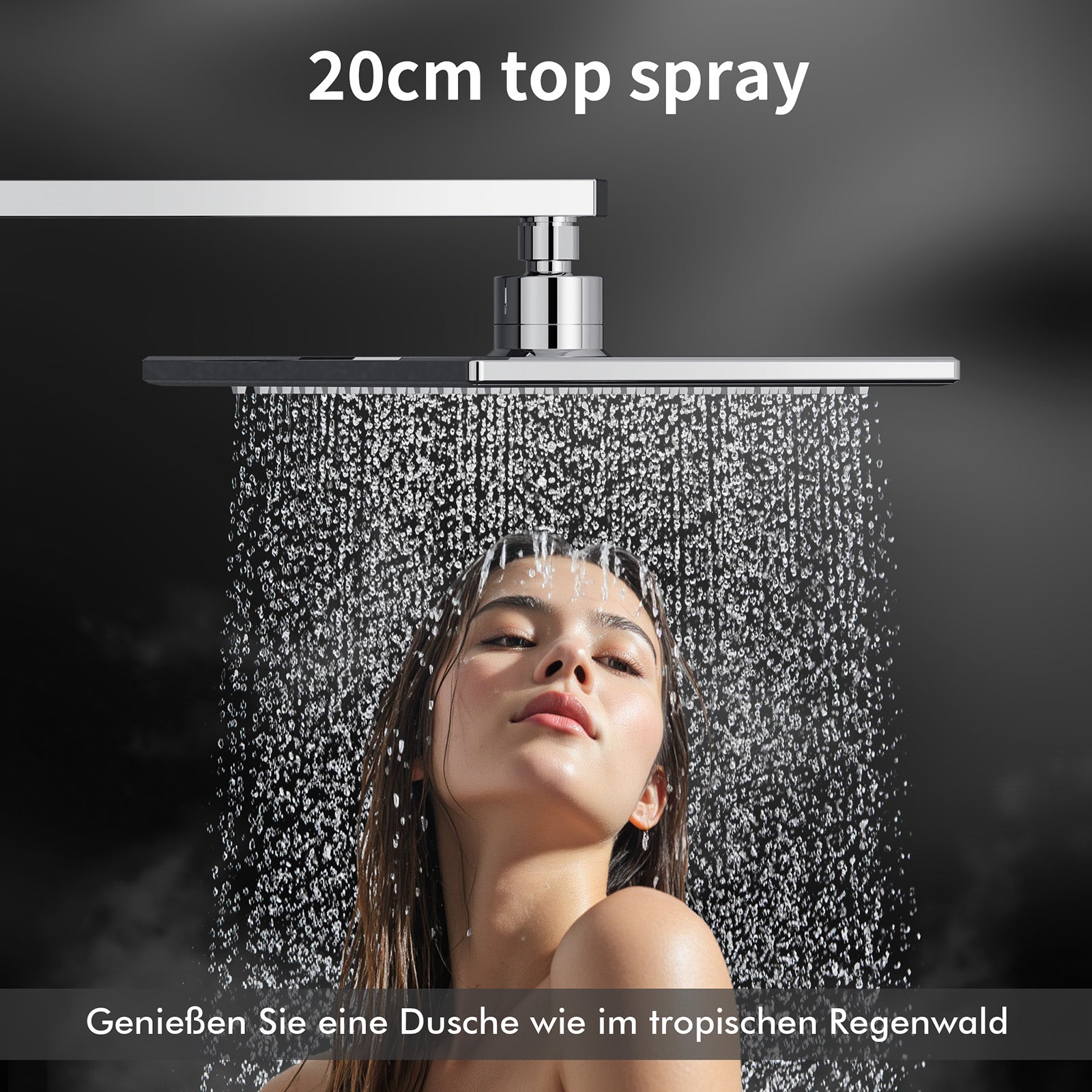 HOMELODY Regendusche Ohne Armatur Duschsystem Duschset Ohne Duscharmatur Chrom Duschgarnitur Verstellbarer Duschstange Duschsäule mit Kopfbrause 20x20cm eckig