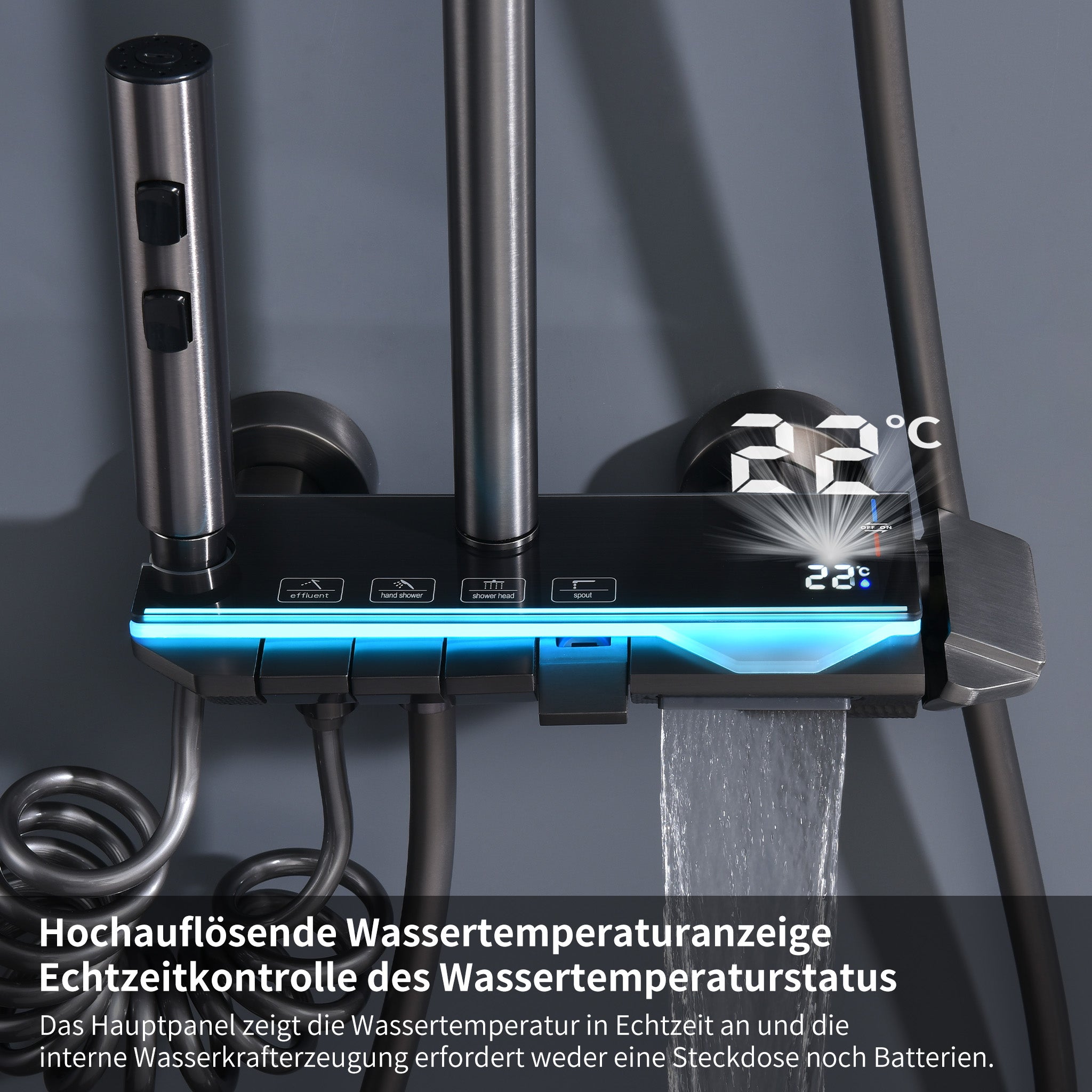 Homelody Duschsystem Messing 4 Wasserausgabe Modi, Duscharmatur Komplettset，Duschset Digitale Temperaturanzeige mit Atmosphärenlicht，Dusche Komplett