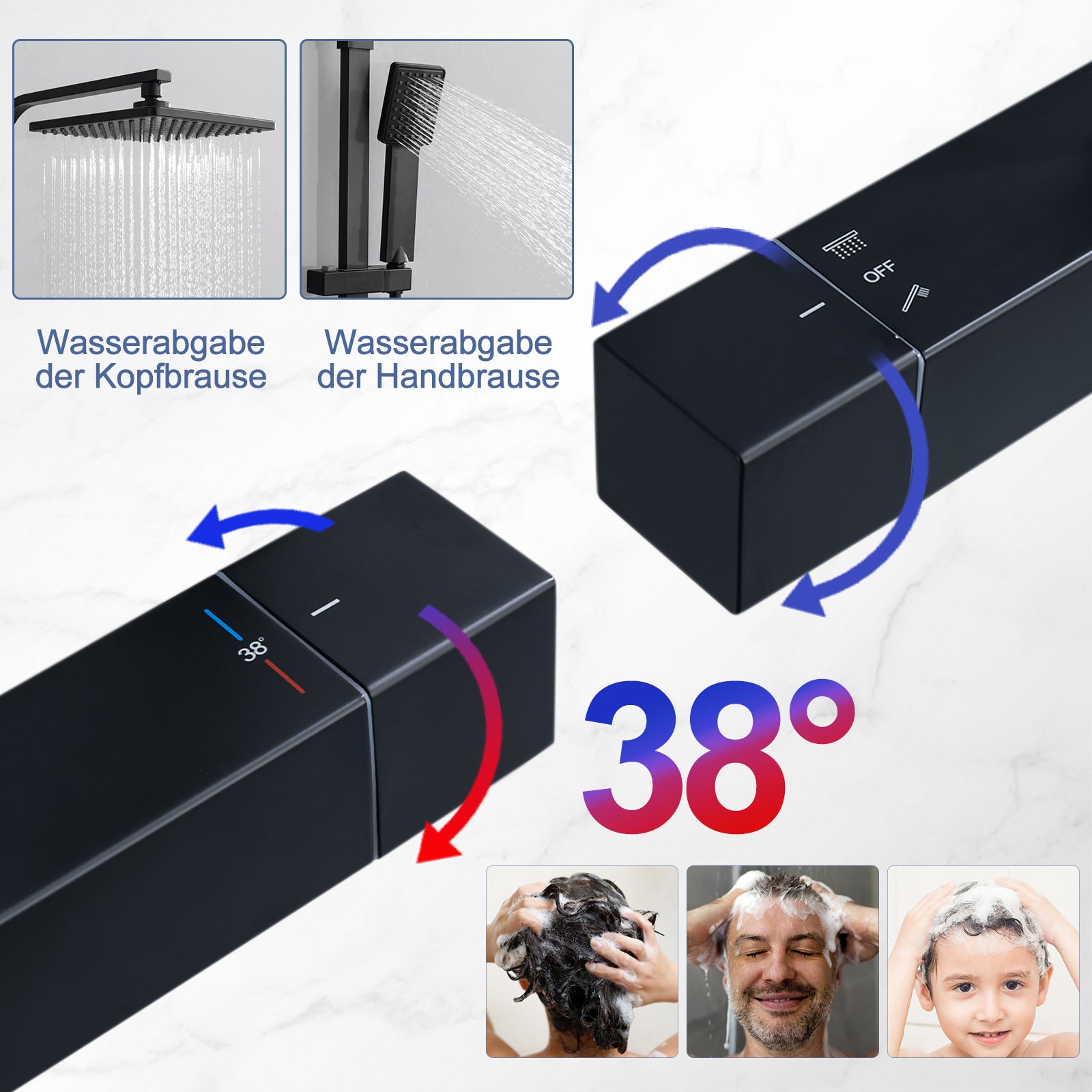 Homelody Duschsystem mit Thermostat Regendusche eckig höhe Duscharmatur