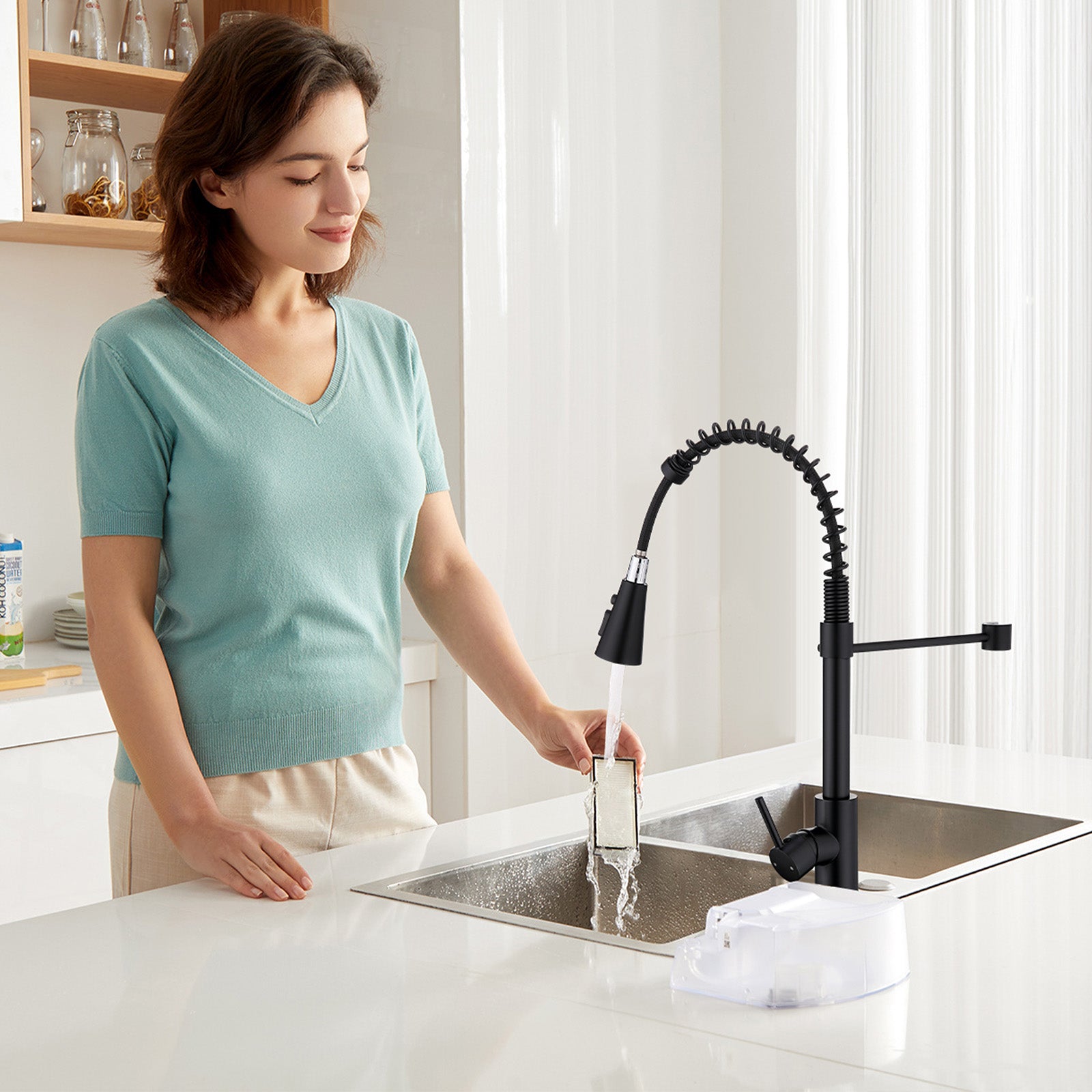 Homelody kuechenarmaturen mit Spiralfeder Verchromt – 360° schwenkbar, 4-Funktionsbrause