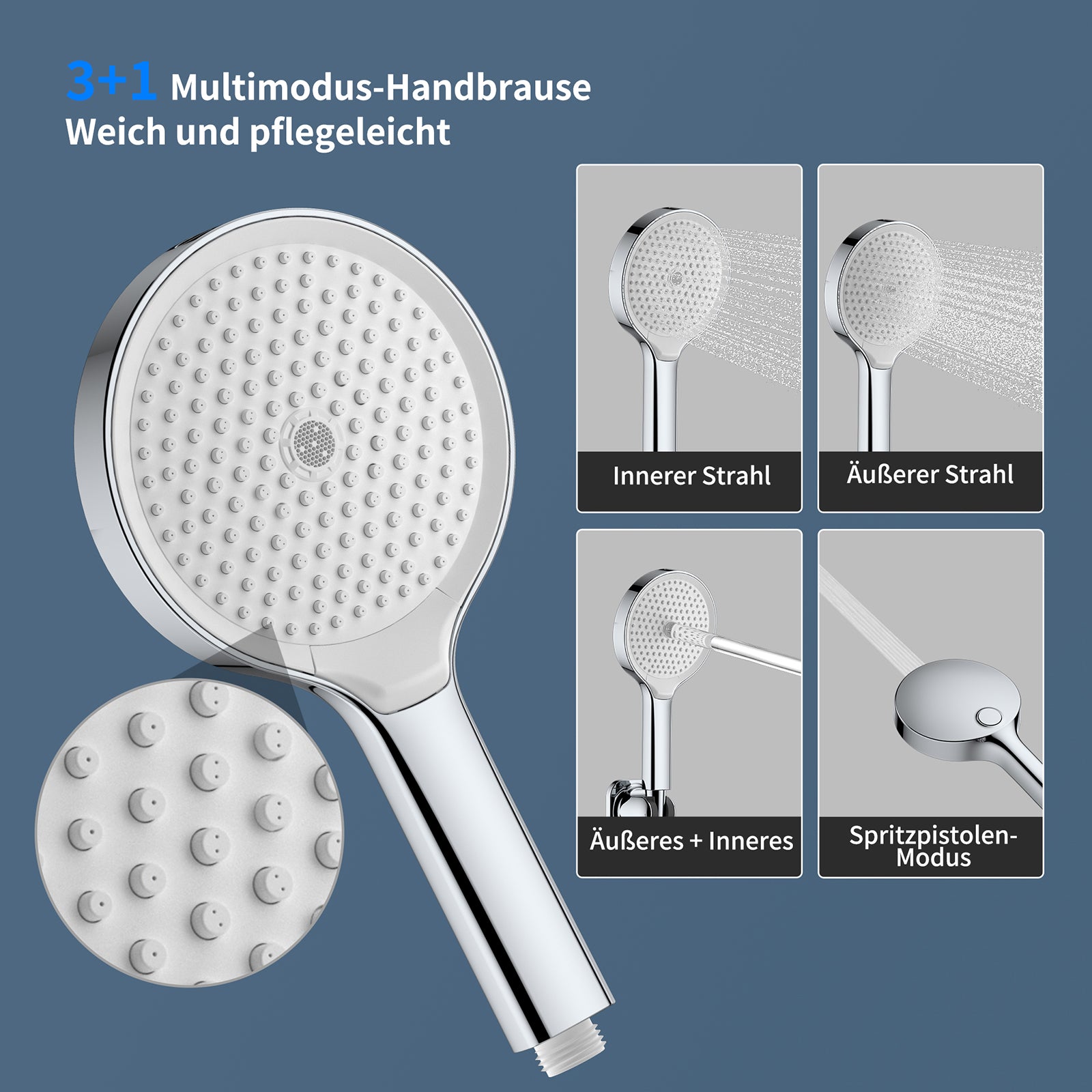 HOMELODY Wasserfall-Badewannen-Mischbatterie mit 4-Funktions-Handbrause