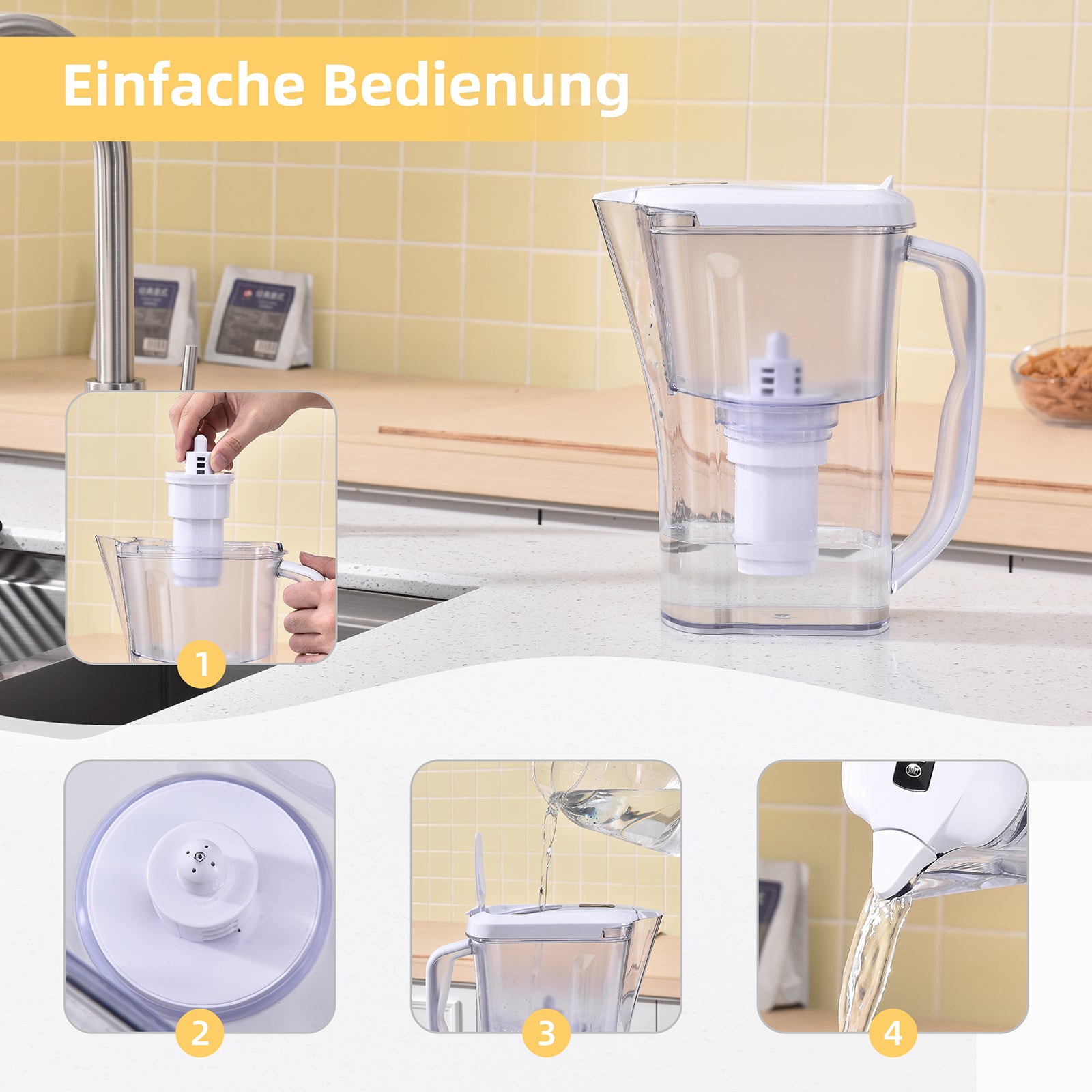 Homelody Wasserfilter Wasserfilter Wasserfilter-Kanne 2,5L weiß inkl. 1 Filterkartuschen
