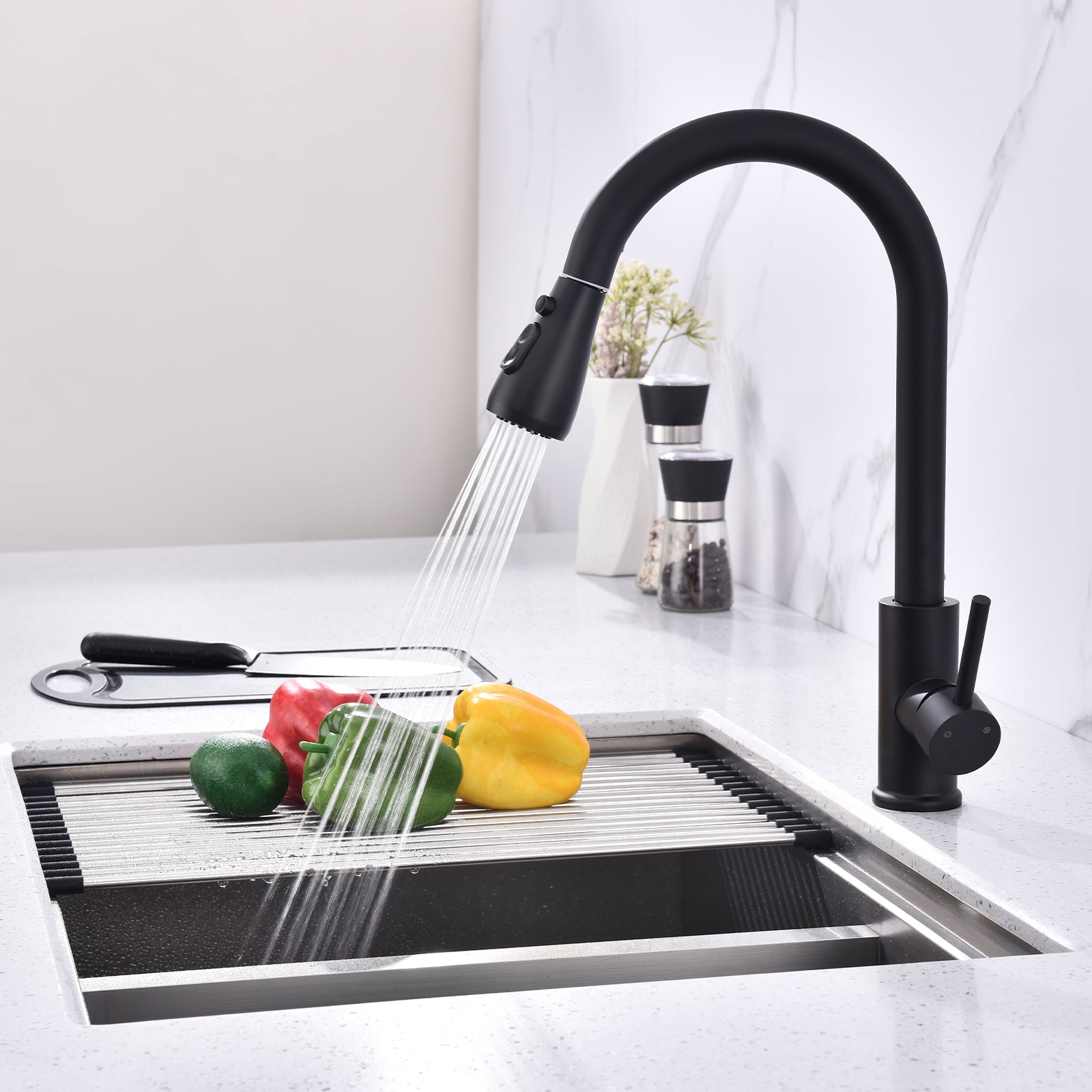 Homelody Hochdruck Einhand-Spültischbatterie Mischbatterie mit 3 Modus