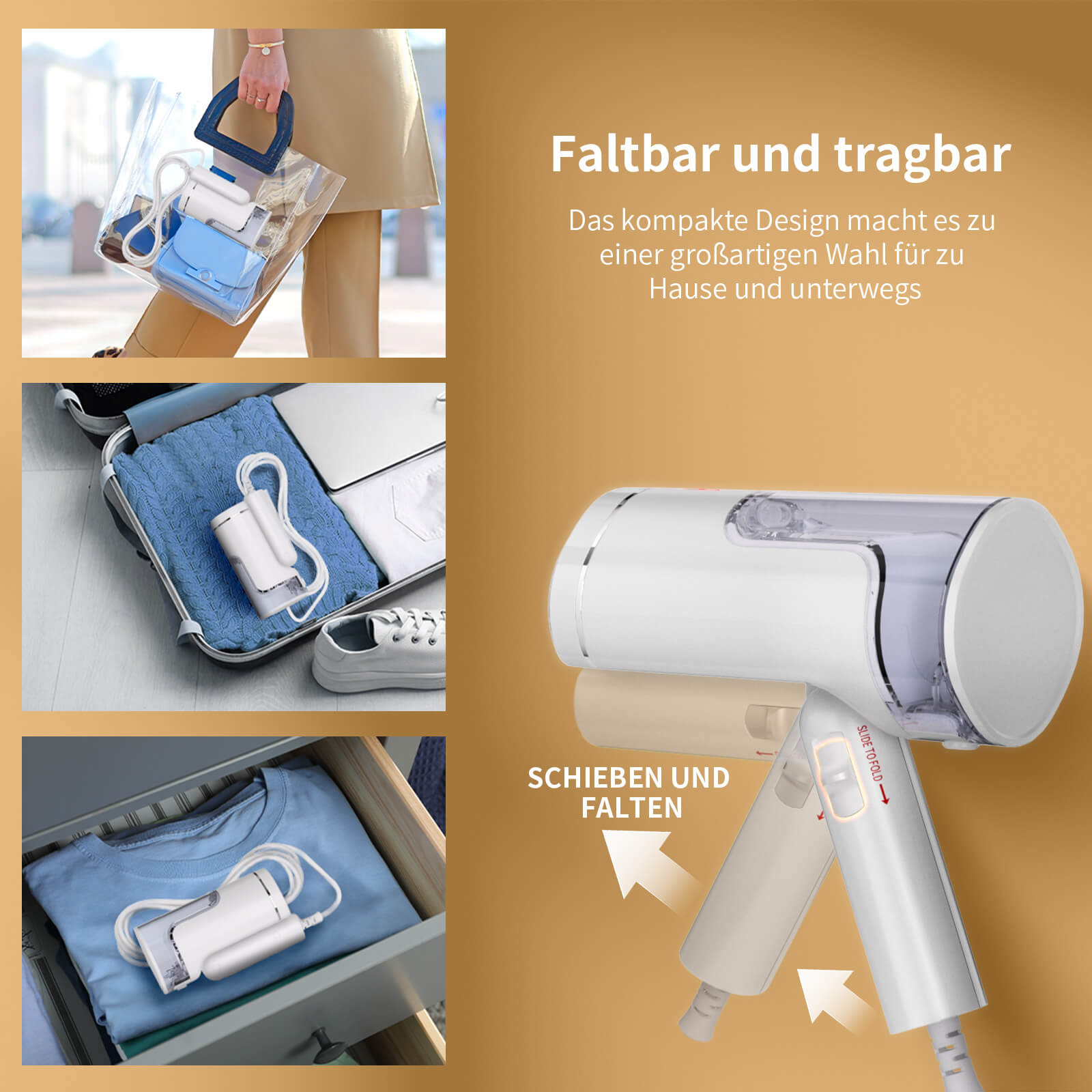 Dampfglätter, Tragbarer und Faltbarer Steamer Dampfglätter - 1000W，Schnell Aufheizender Automatischer Reise-Dampfglätter 150ML Tank, Geeignet für Reisen und den Heimgebrauch