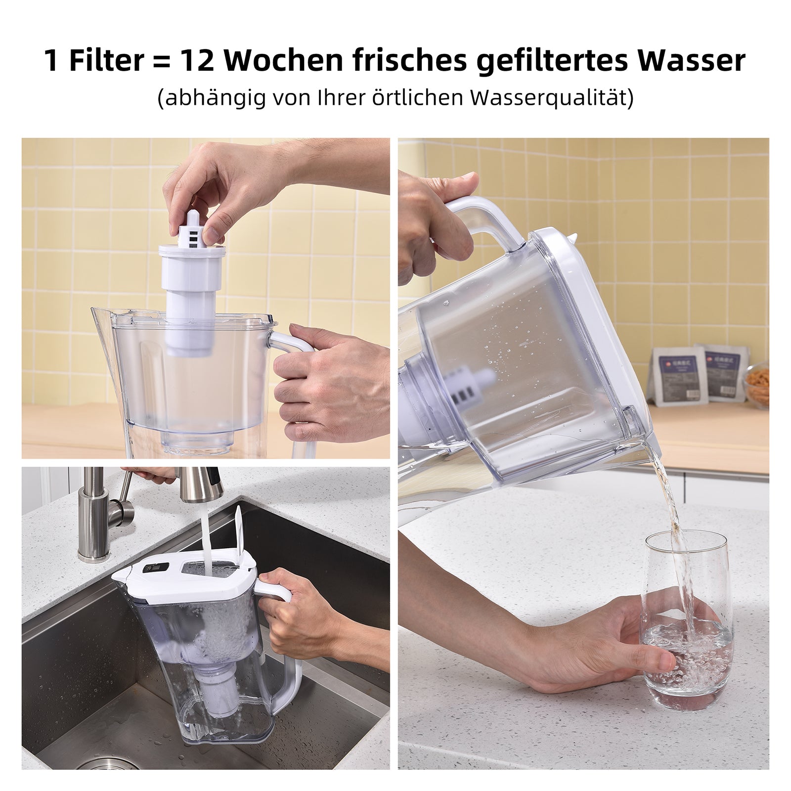 Homelody Wasserfilter Wasserfilter Wasserfilter-Kanne 2,5L weiß inkl. 1 Filterkartuschen