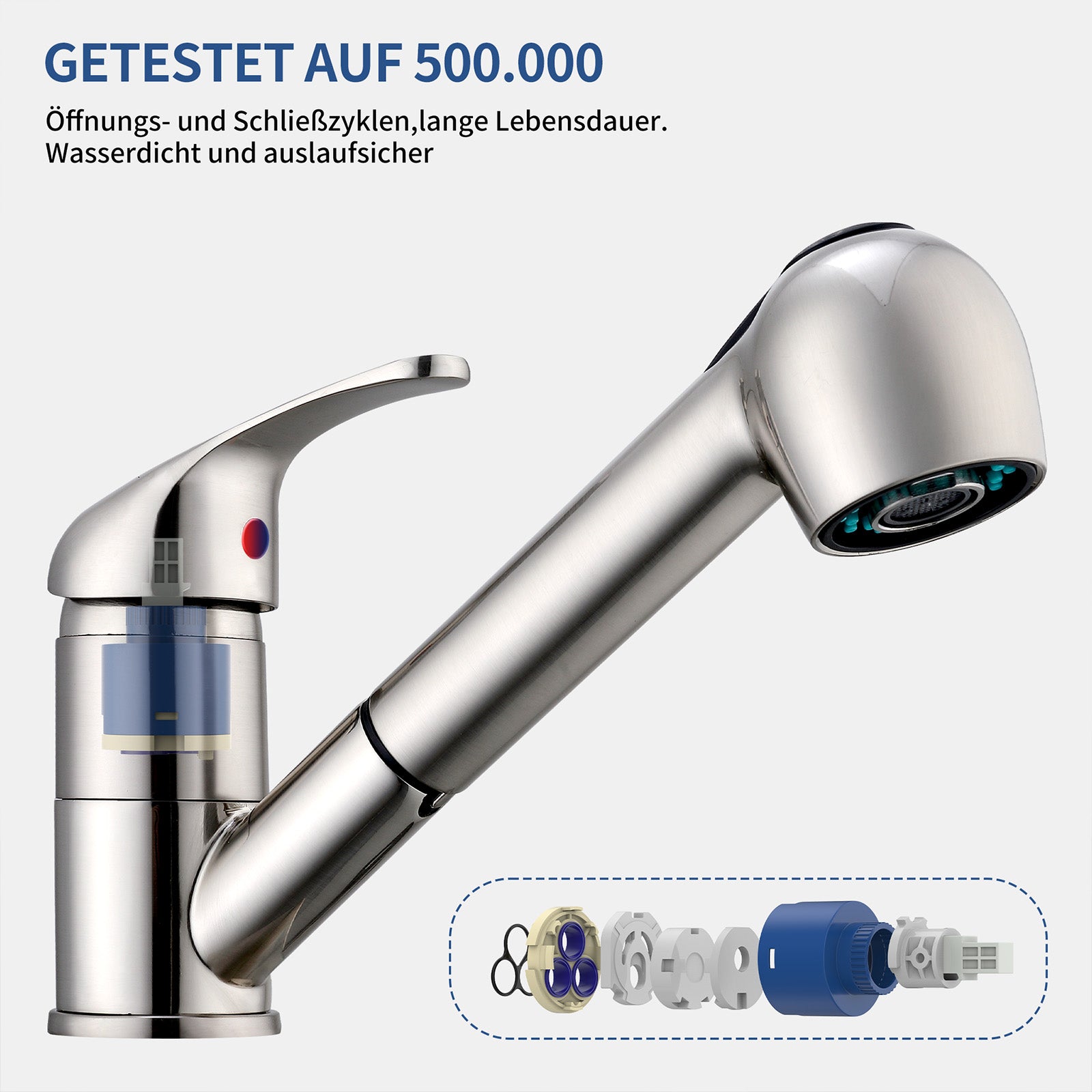 Homelody 120° drehbar Armatur Küche Wasserhahn mit 2 Strahlarten ausziehbare Brause Gebürsteter Chrom Spültischarmatur