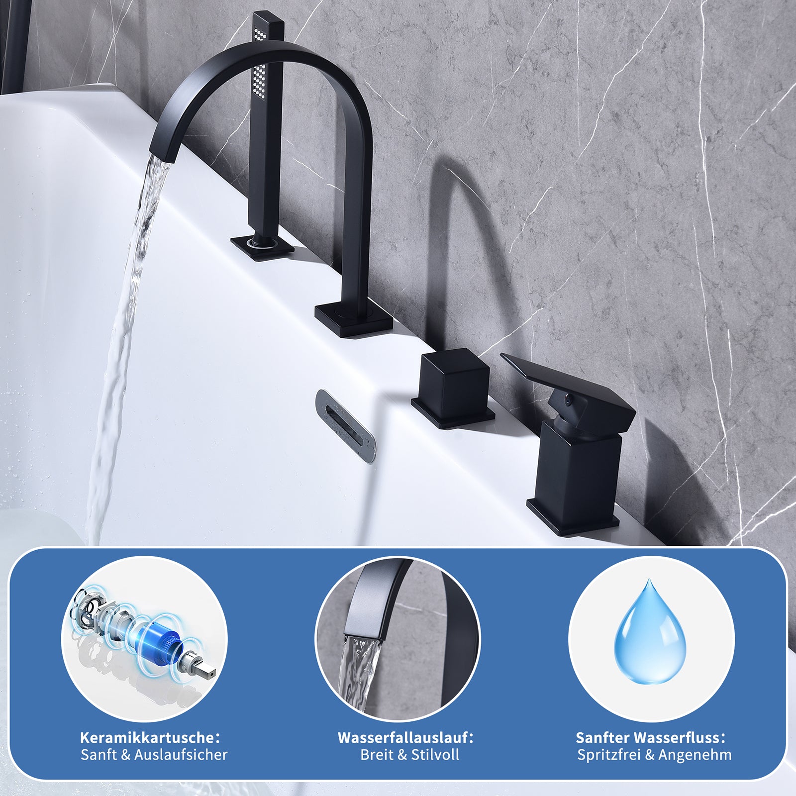 Homelody Badarmatur Präzise Temperatursteuerung und Flexibler Edelstahl-Schlauch