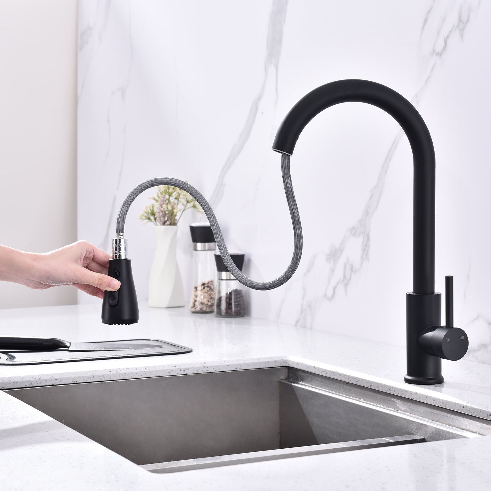 Homelody Hochdruck Einhand-Spültischbatterie Mischbatterie mit 3 Modus