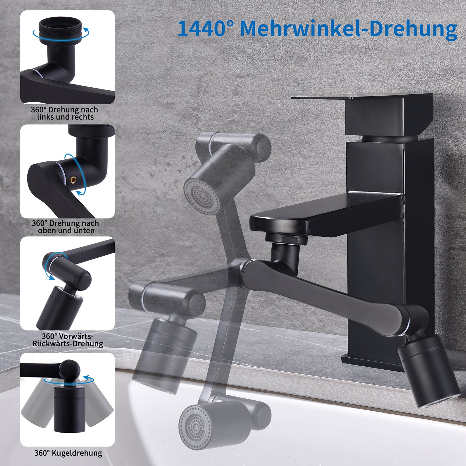 Homelody Waschtischarmatur Wasserhahn Badarmatur mit schwenkbarem Luftsprudler Aufsatz