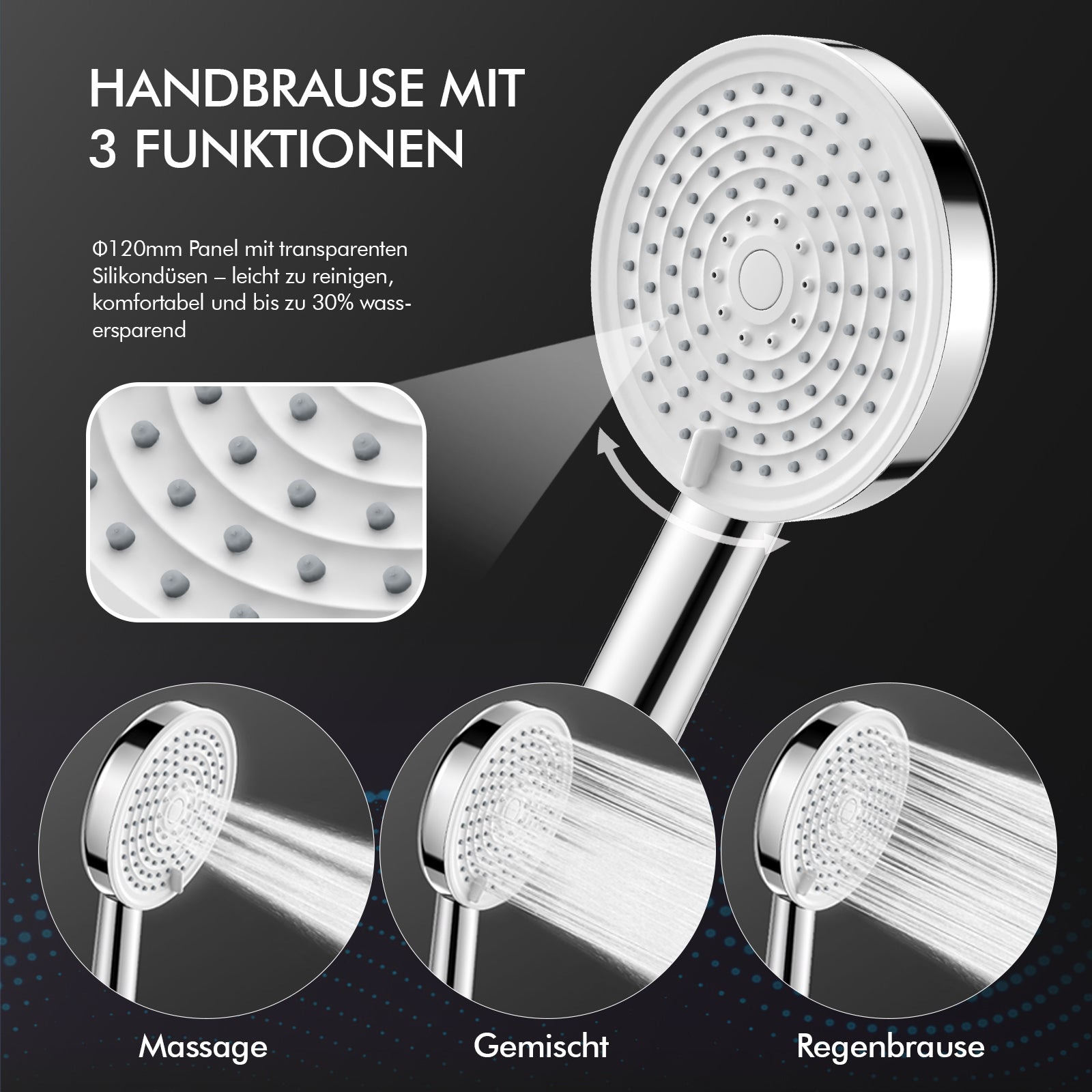 Homelody Duschsystem 12'' Regendusche, Höhenverstellbar, 2-Wege Umschalter, Edelstahl