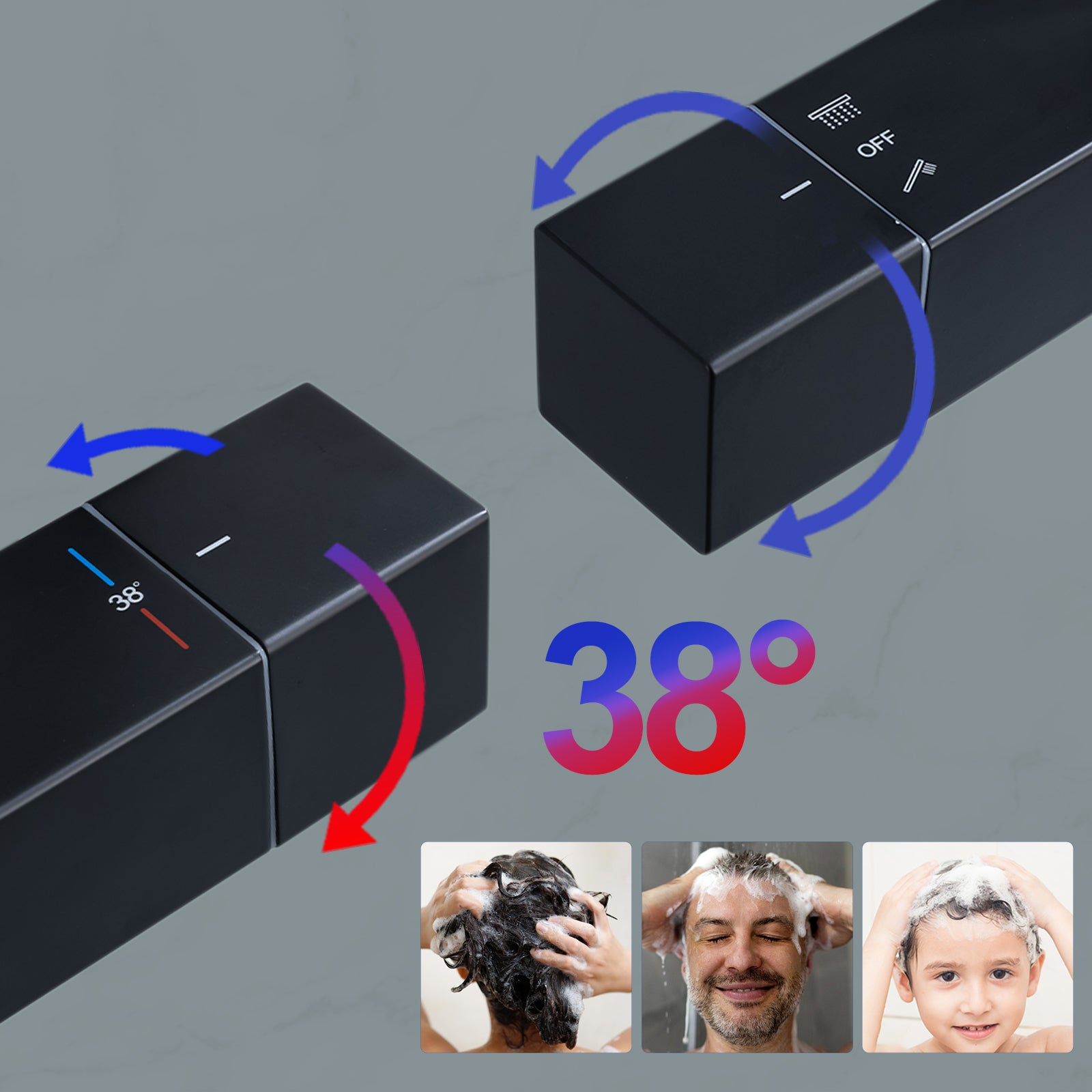 HOMELODY Duschsystem mit Thermostat Schwarz Regendusche mit Armatur Duschset Eckig Messing Kopfbrause Edelstahl 30x30CM