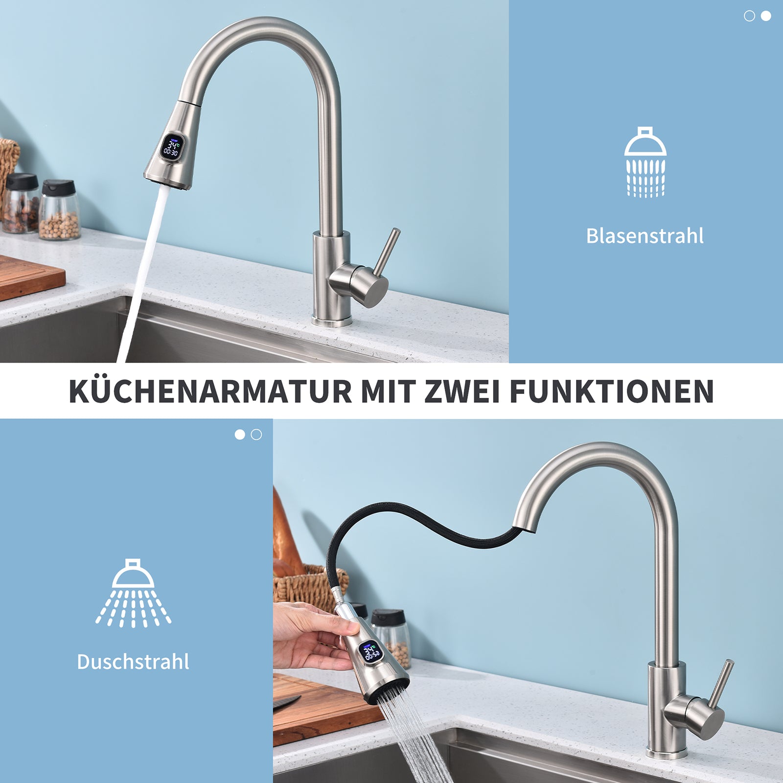 Homelody Wasserhahn Küche mit 2 Strahlarten, 360° drehbar Küchenarmatur