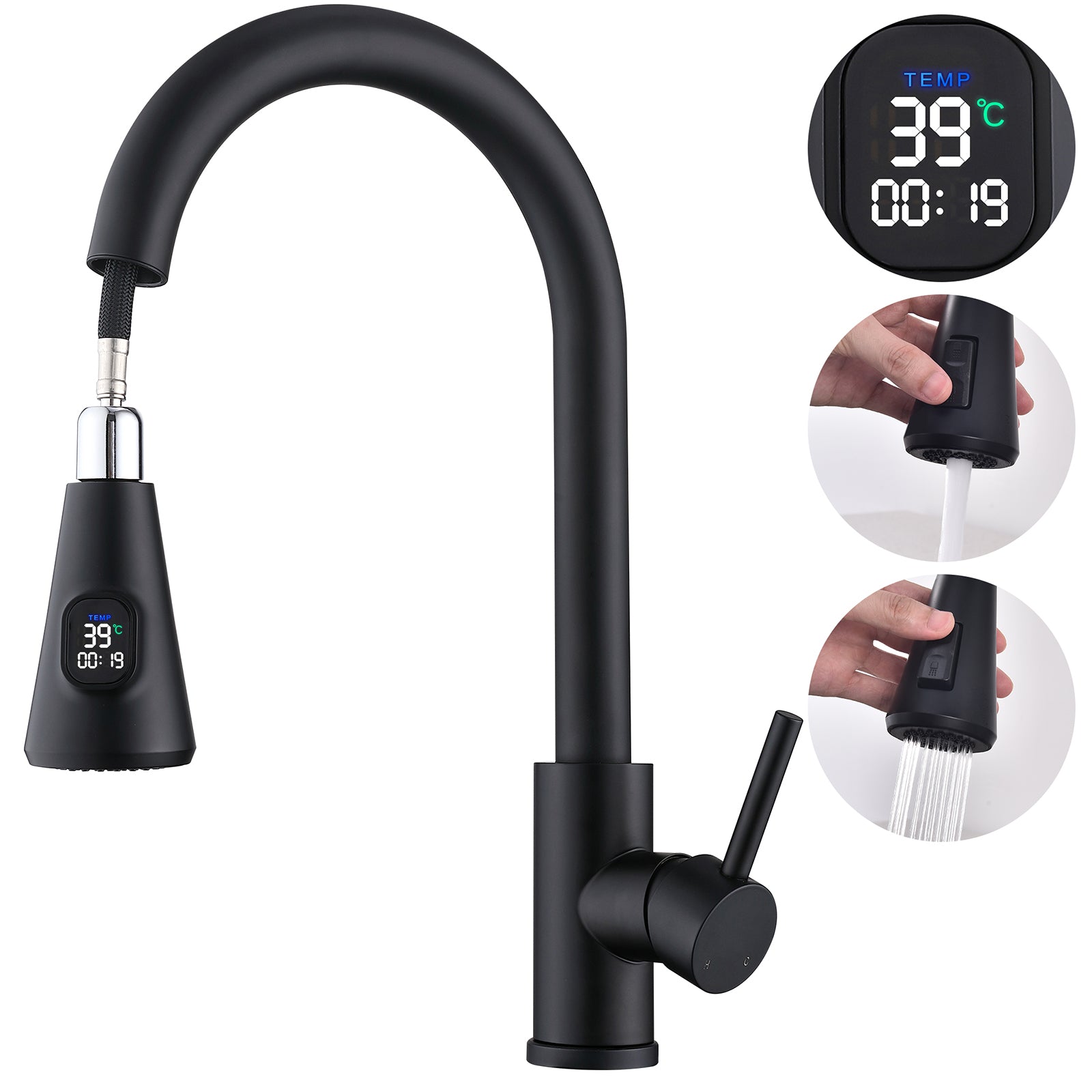 Küchenarmatur ausziehbar Spültischarmatur 360° Küchenarmatur LED Digitalanzeige