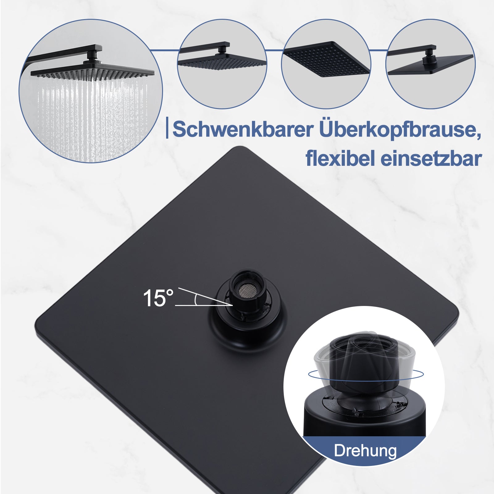 Homelody Duschsystem mit Thermostat Regendusche eckig höhe Duscharmatur
