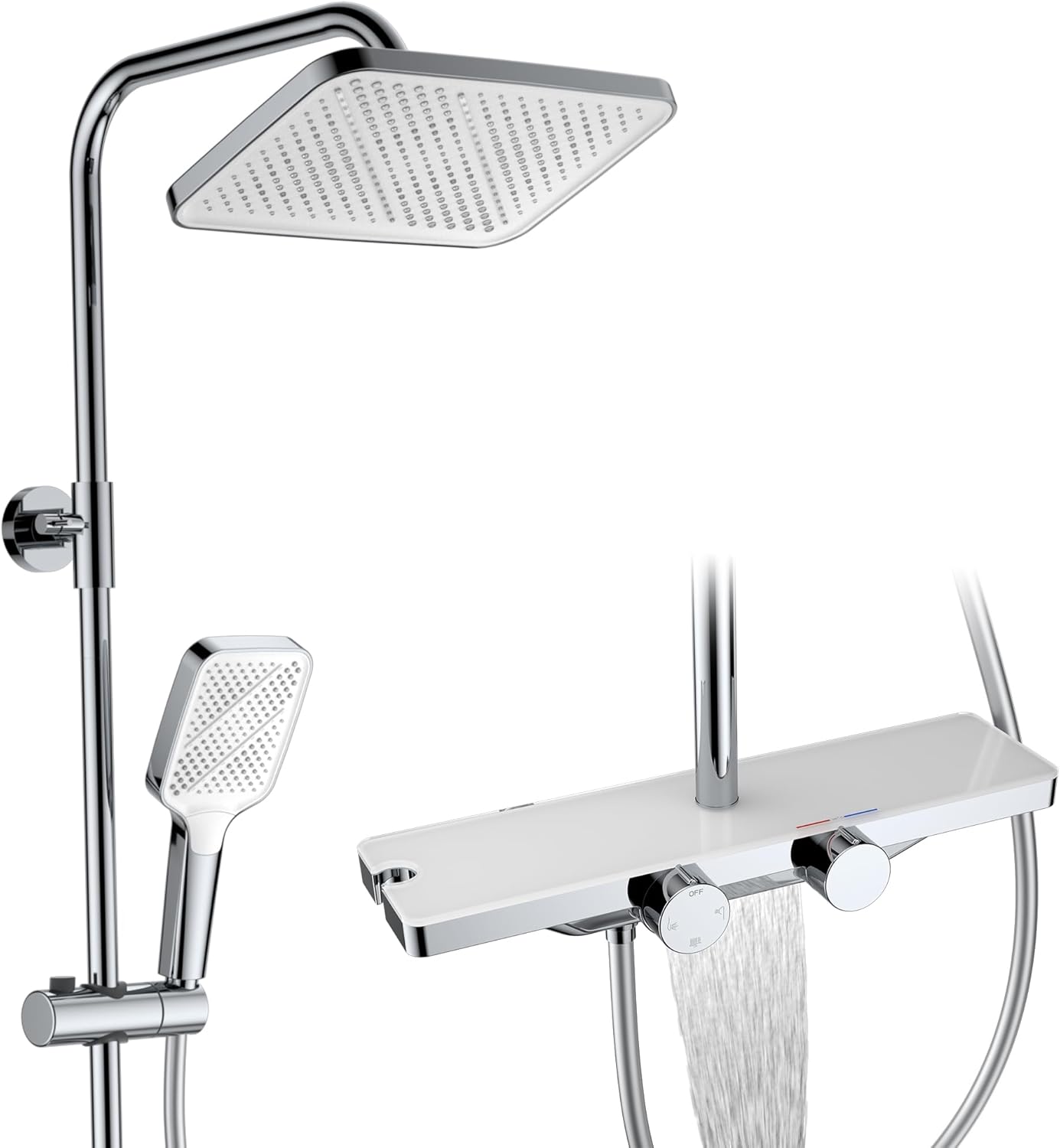 HOMELODY Duschsystem mit Thermostat und Glasablage Chrom - Duscharmatur Komplettset