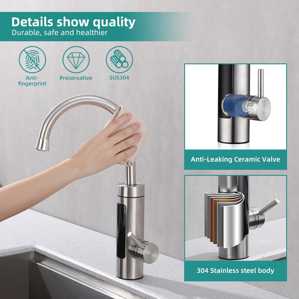 AiHom Elektrischer Wasserhahn mit Durchlauferhitzer 230V, 360° Swivel Warmwasserboiler Küchenarmatur