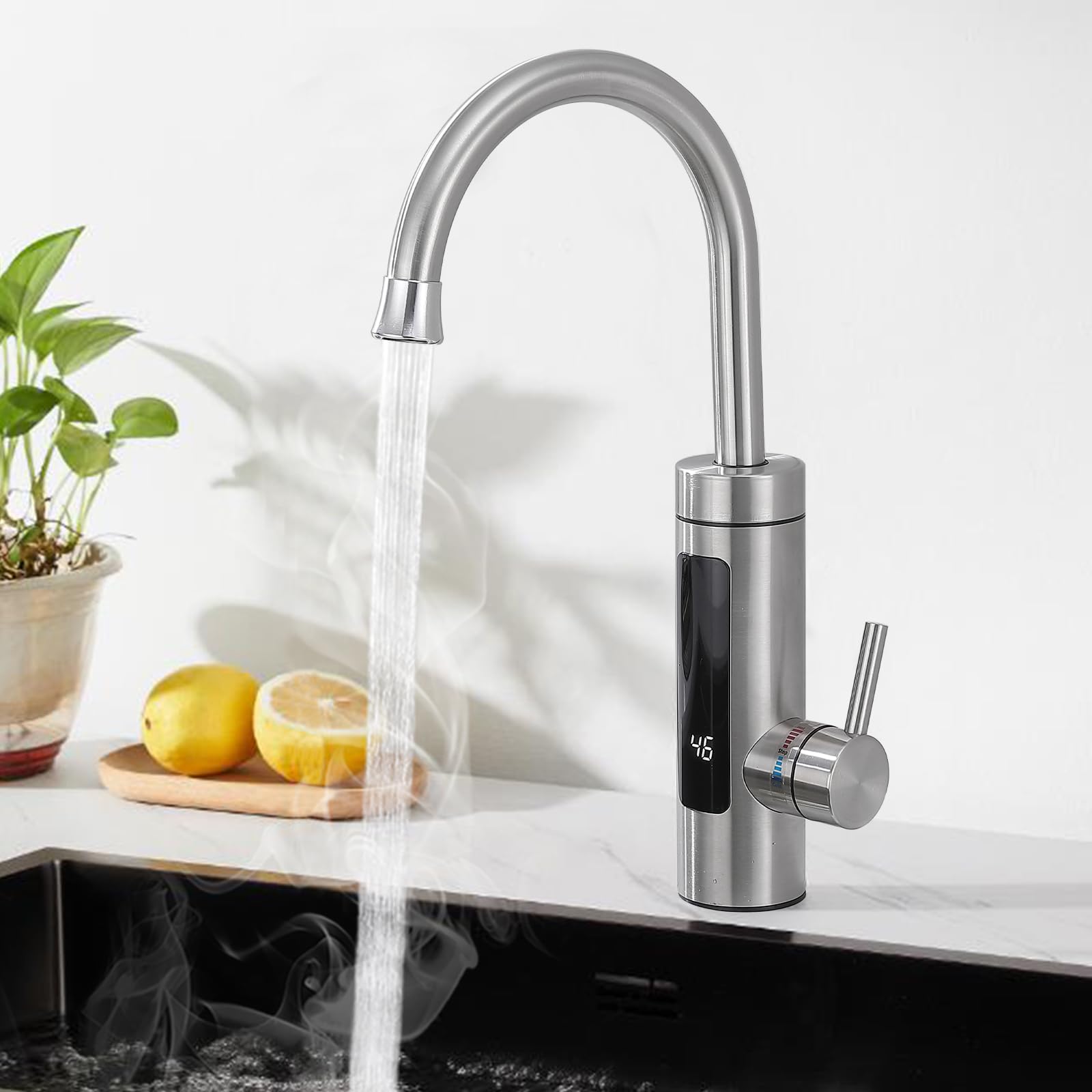 AiHom Elektrischer Wasserhahn mit Durchlauferhitzer 230V, 360° Swivel Warmwasserboiler Küchenarmatur