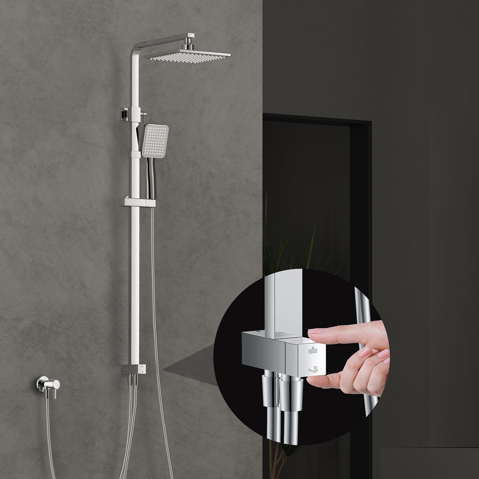 HOMELODY Duschsystem 3 Funktion Thermostat Duschsystem Regendusche mit Duscharmatur, quadratischem Duschkopf