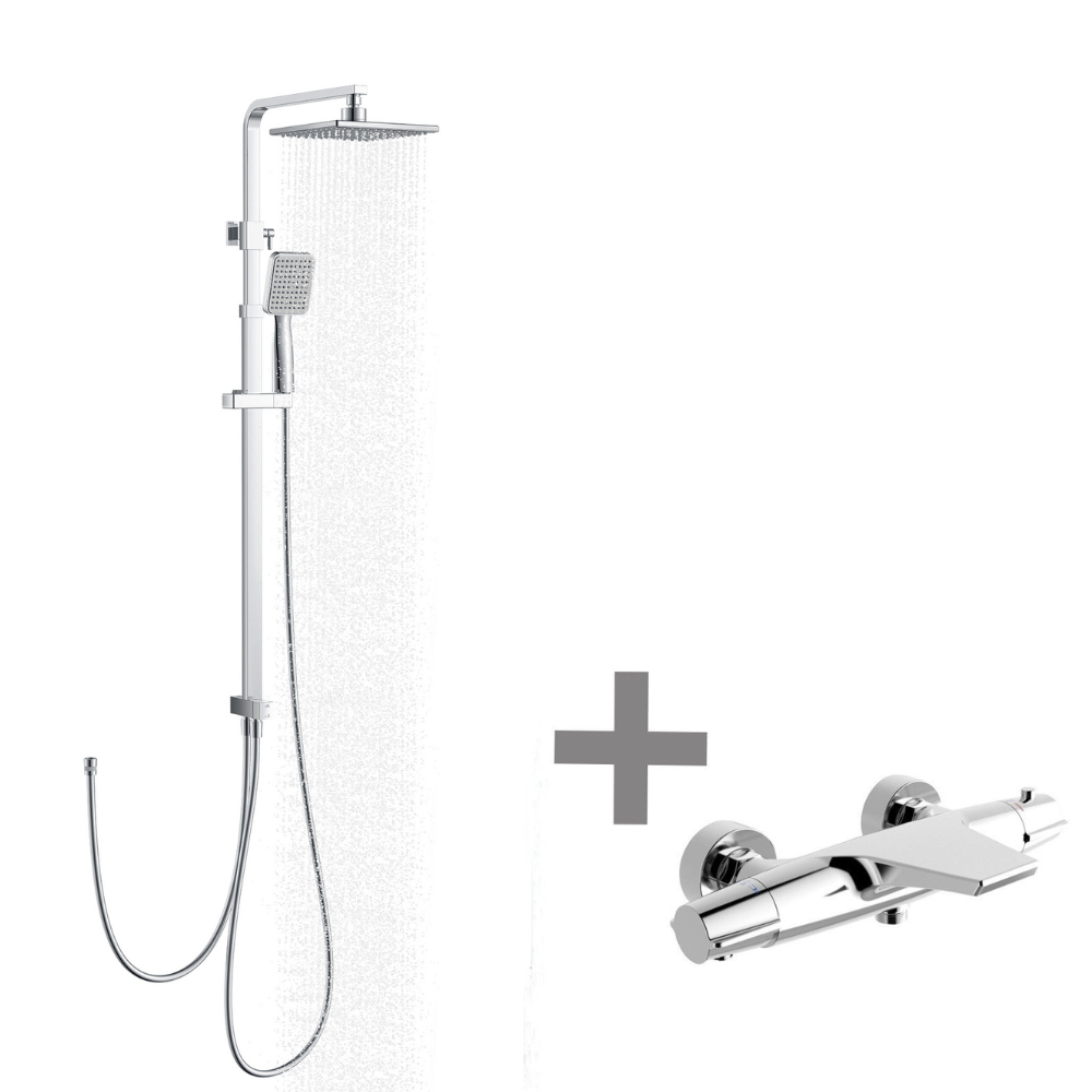 HOMELODY Duschsystem 3 Funktion Thermostat Duschsystem Regendusche mit Duscharmatur, quadratischem Duschkopf