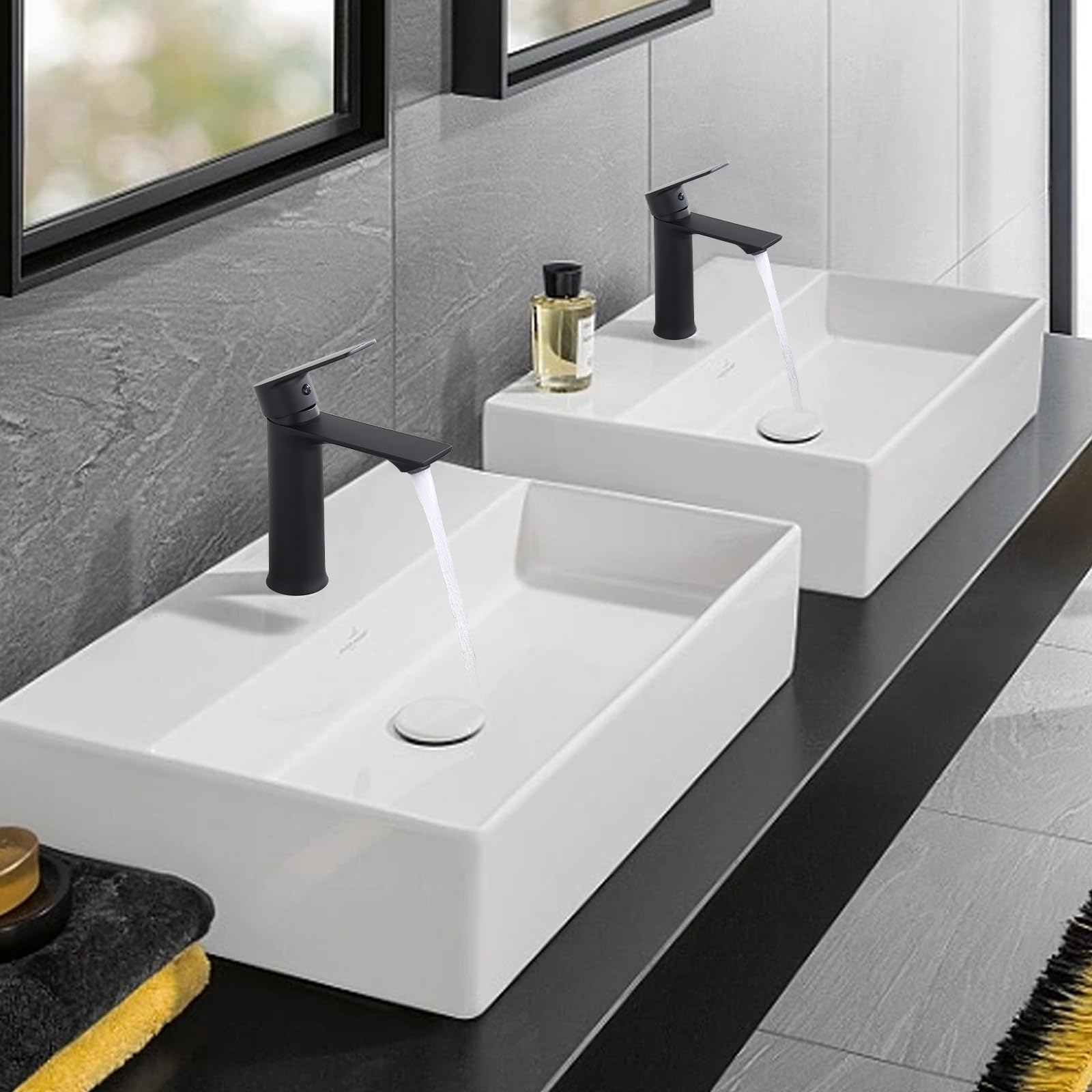 HOMELODY Wasserhahn Bad Schwarz Waschtischarmatur Mischbatterie Bad Armatur Badezimmer Waschbeckenarmatur Einhebelmischer