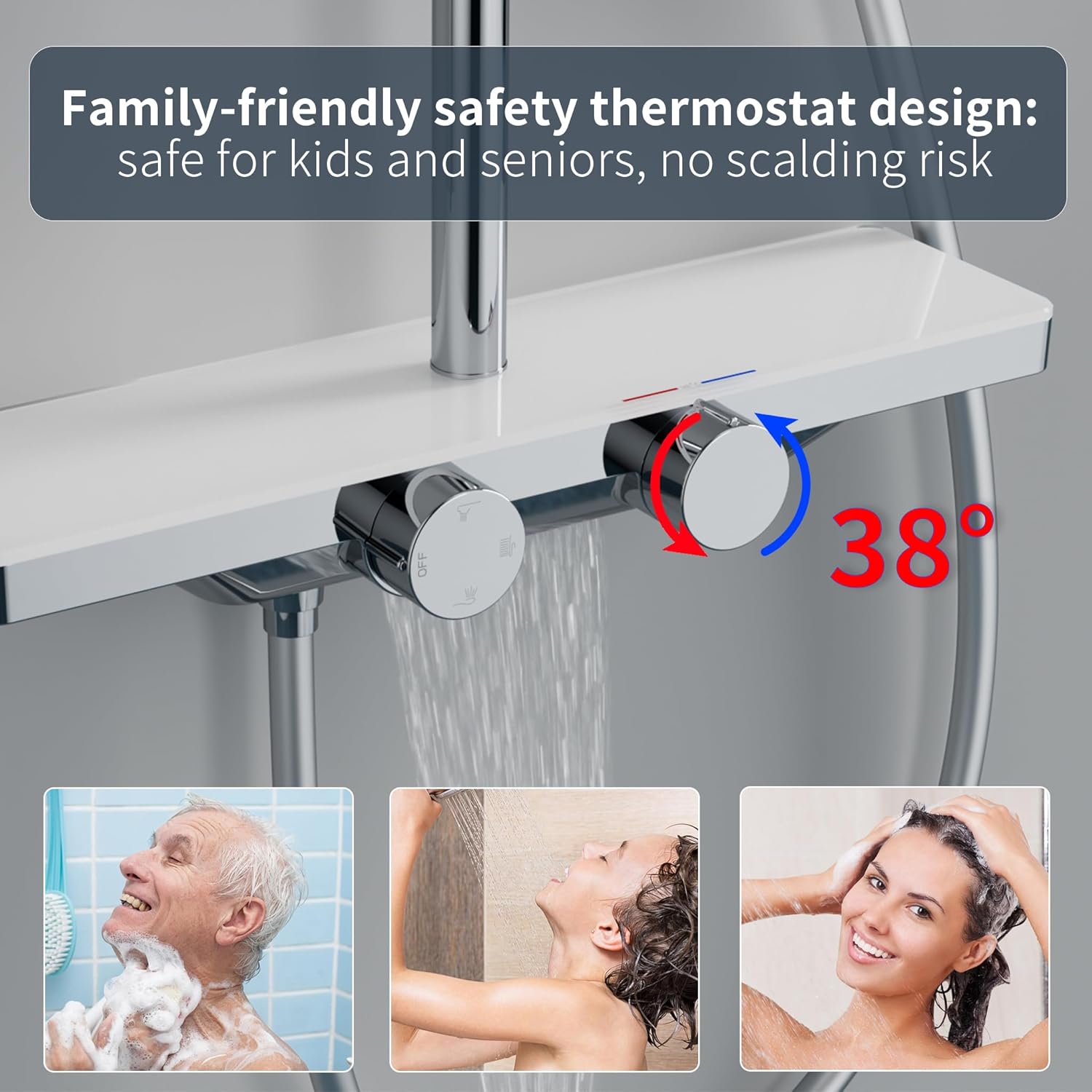 HOMELODY Duschsystem mit Thermostat und Glasablage Chrom - Duscharmatur Komplettset