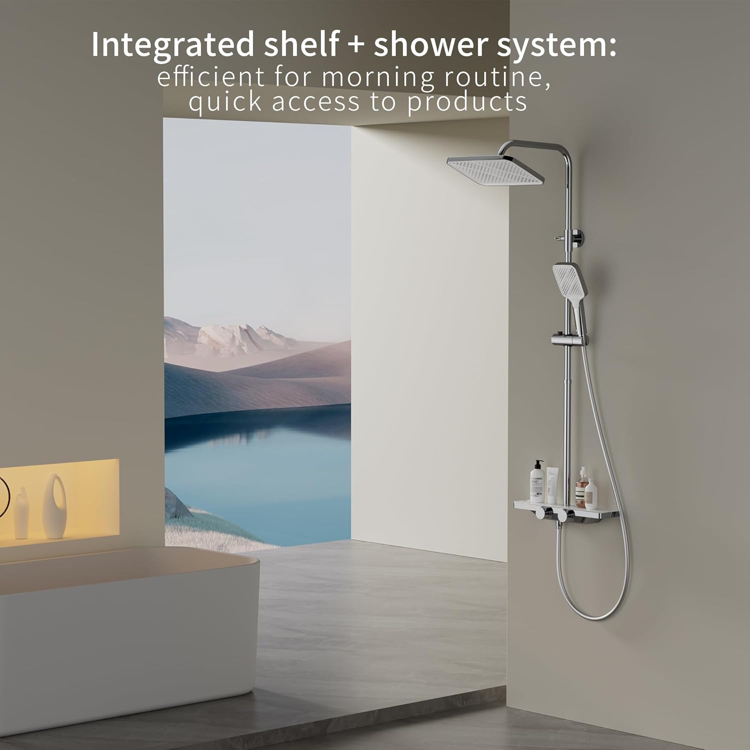 HOMELODY Duschsystem mit Thermostat und Glasablage Chrom - Duscharmatur Komplettset