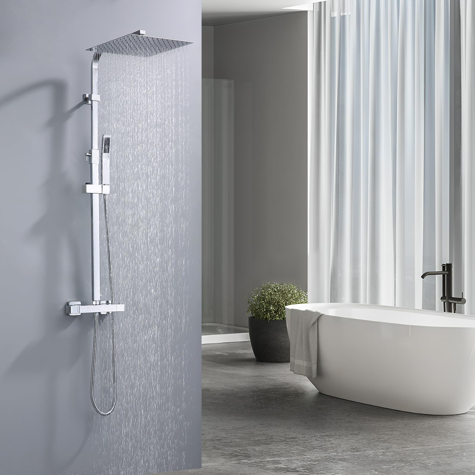 HOMELODY Duschsystem mit Thermostat Regendusche mit Armatur Chrom Eckig Duschset Messing Kopfbrause Edelstahl 30x30CM