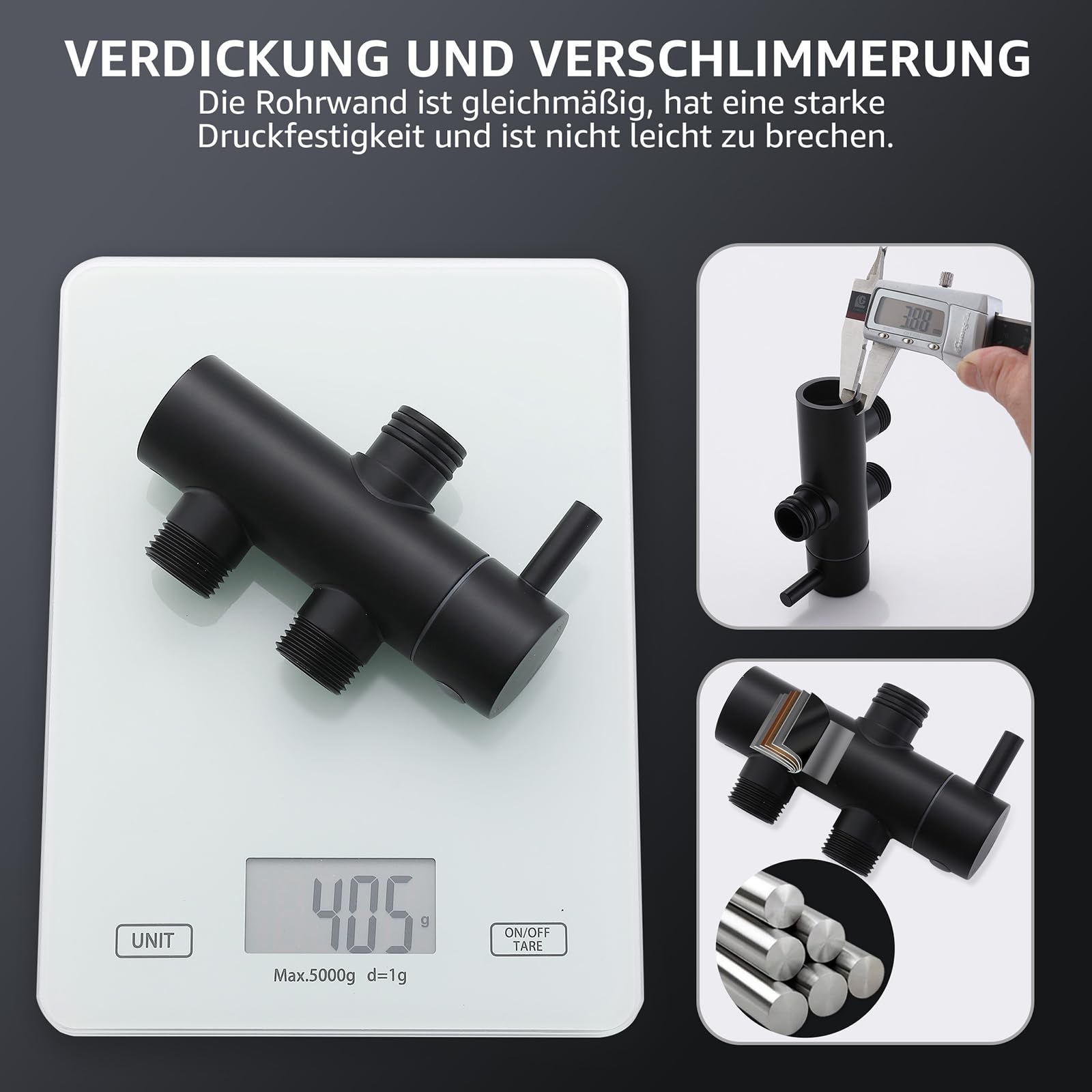 HOMELODY Regendusche Duschsystem ohne Armatur, Schwarz Handbrause mit 3 Funktionen, Edelstahl Duschset mit Kopfbrause Rund, Duschstange SUS304