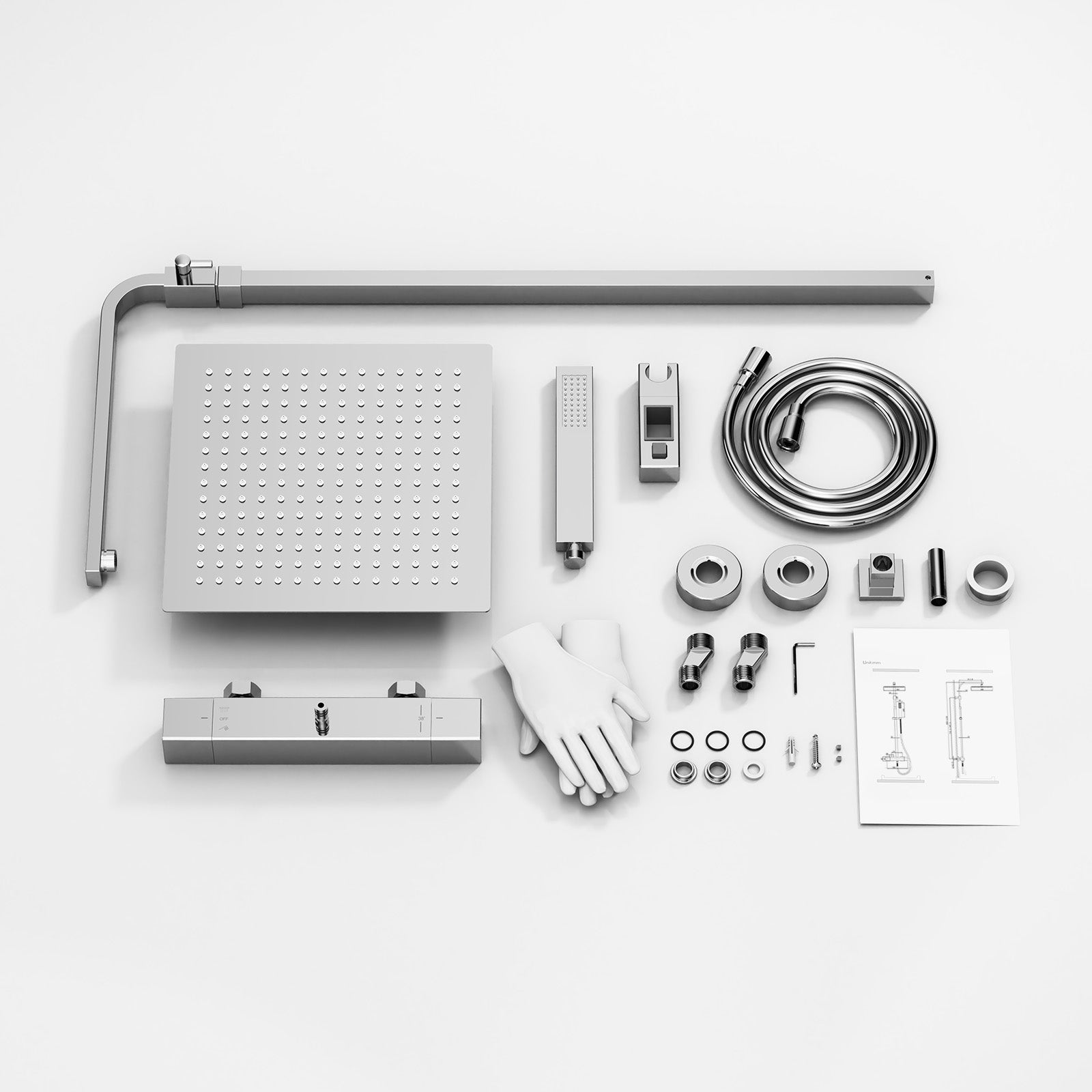 HOMELODY Duschsystem mit Thermostat Regendusche mit Armatur Chrom Eckig Duschset Messing Kopfbrause Edelstahl 30x30CM