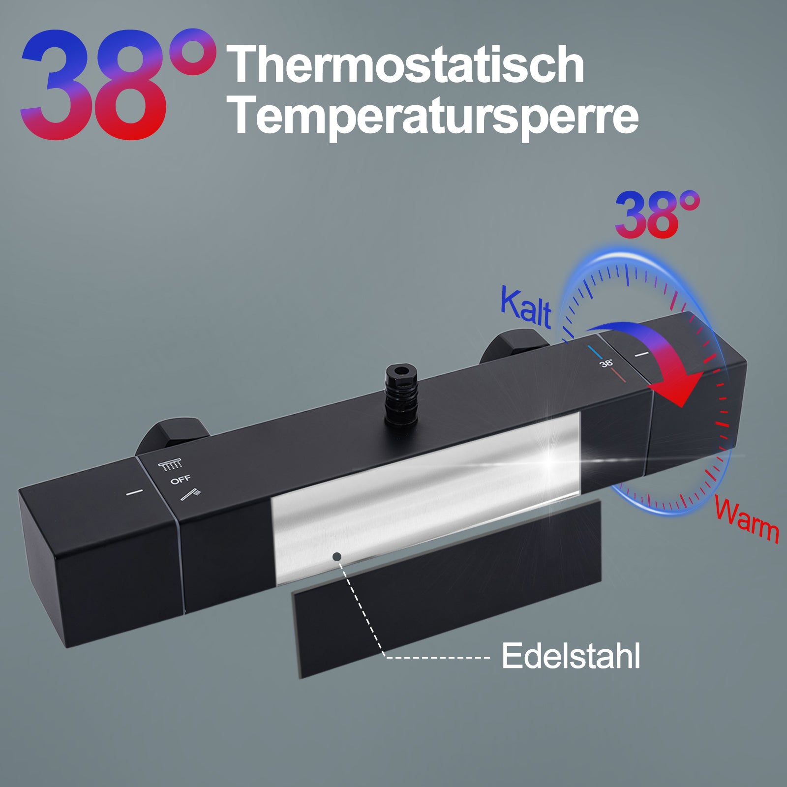 HOMELODY Duschsystem mit Thermostat Schwarz Regendusche mit Armatur Duschset Eckig Messing Kopfbrause Edelstahl 30x30CM