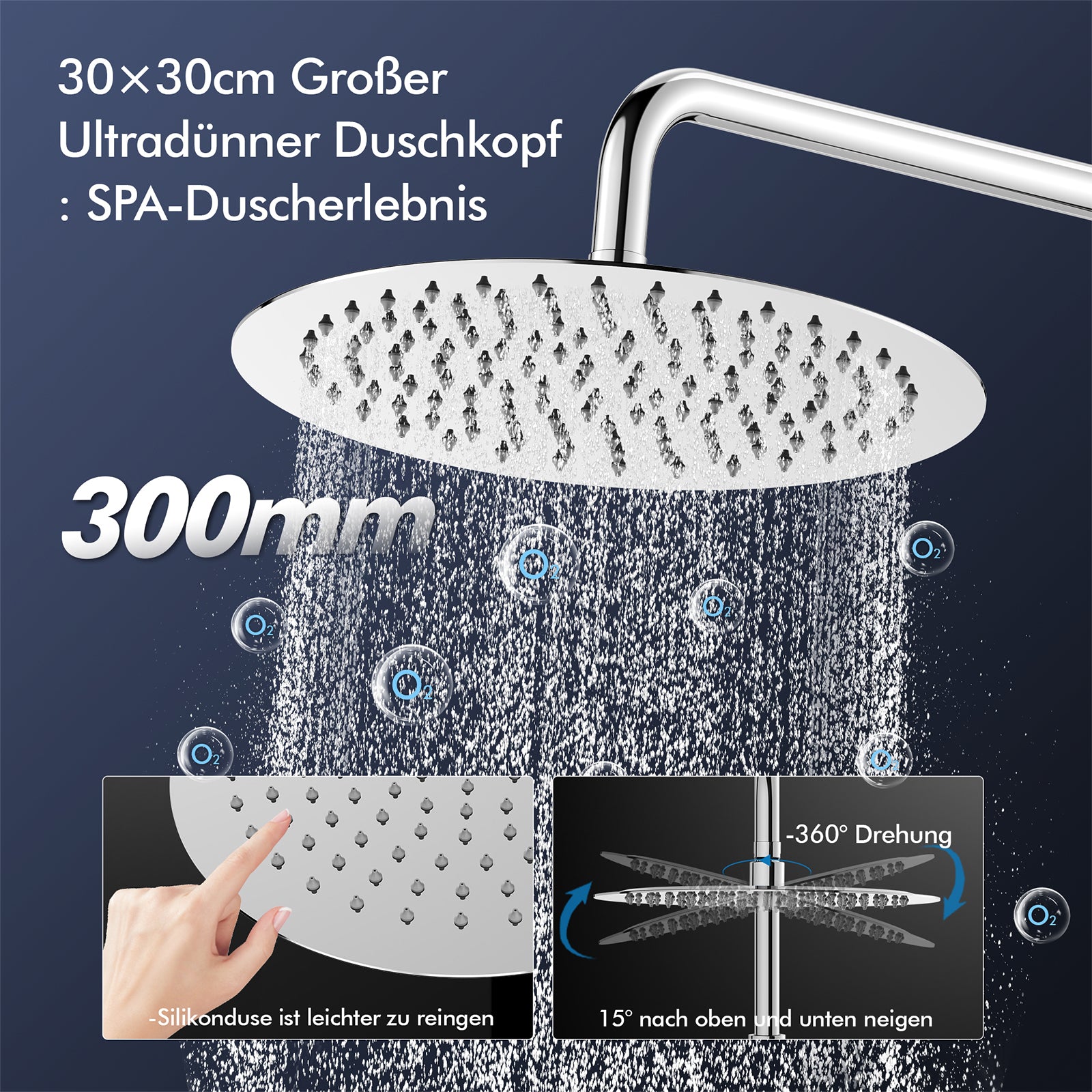 Homelody Duschsystem mit Thermostat, Ablage und Handbrause, 12" Regendusche