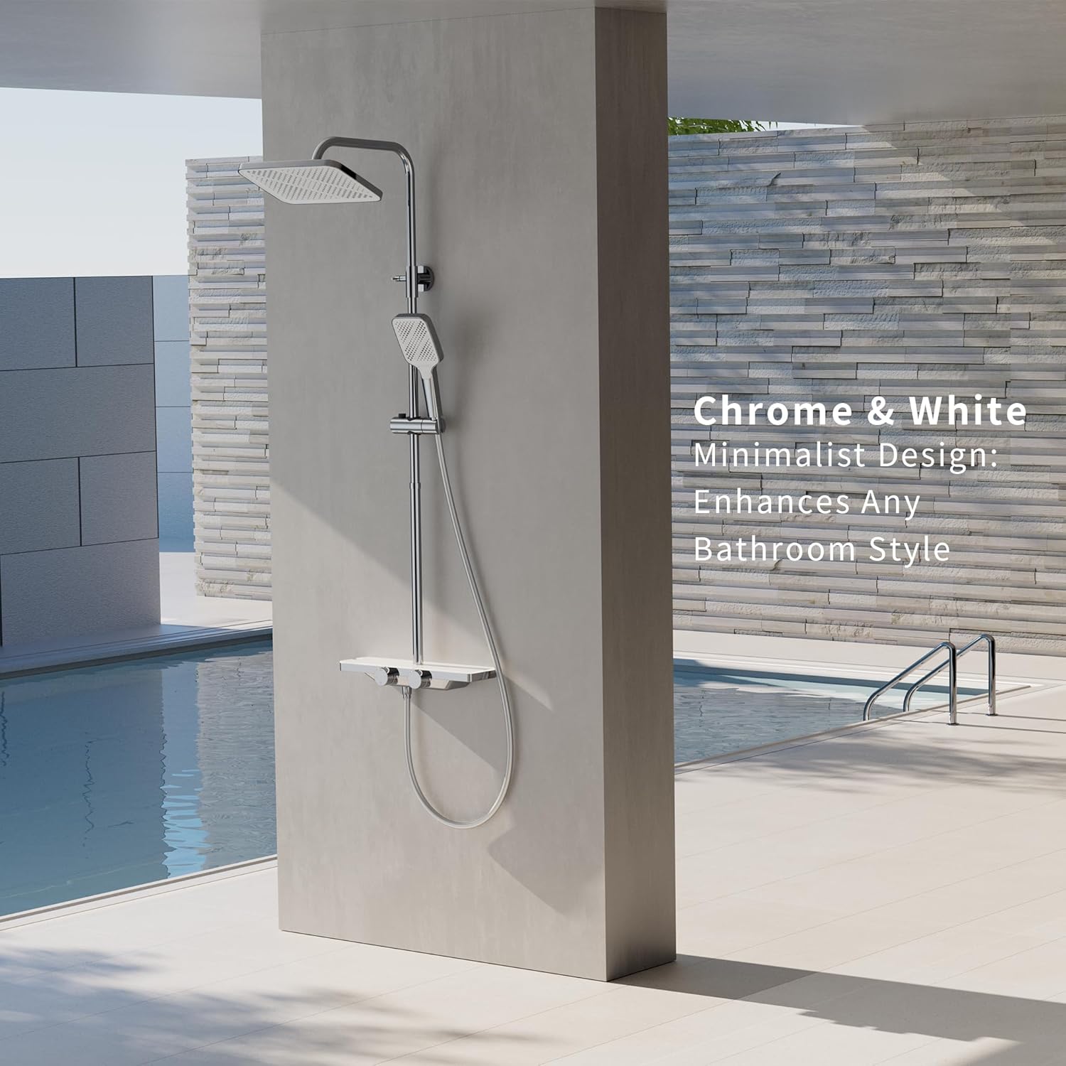 HOMELODY Duschsystem mit Thermostat und Glasablage Chrom - Duscharmatur Komplettset