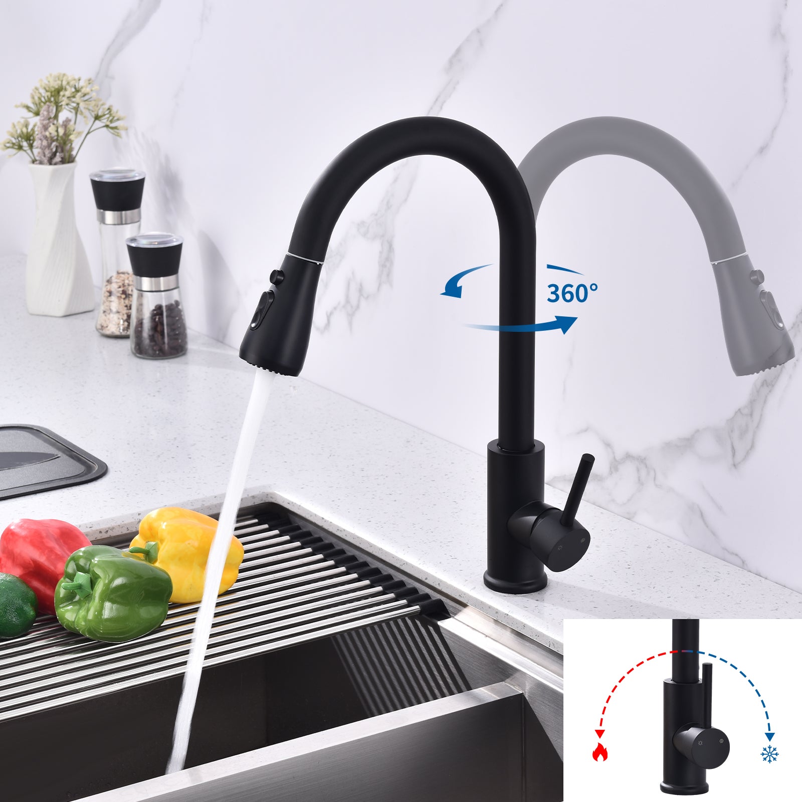 Homelody Hochdruck Einhand-Spültischbatterie Mischbatterie mit 3 Modus