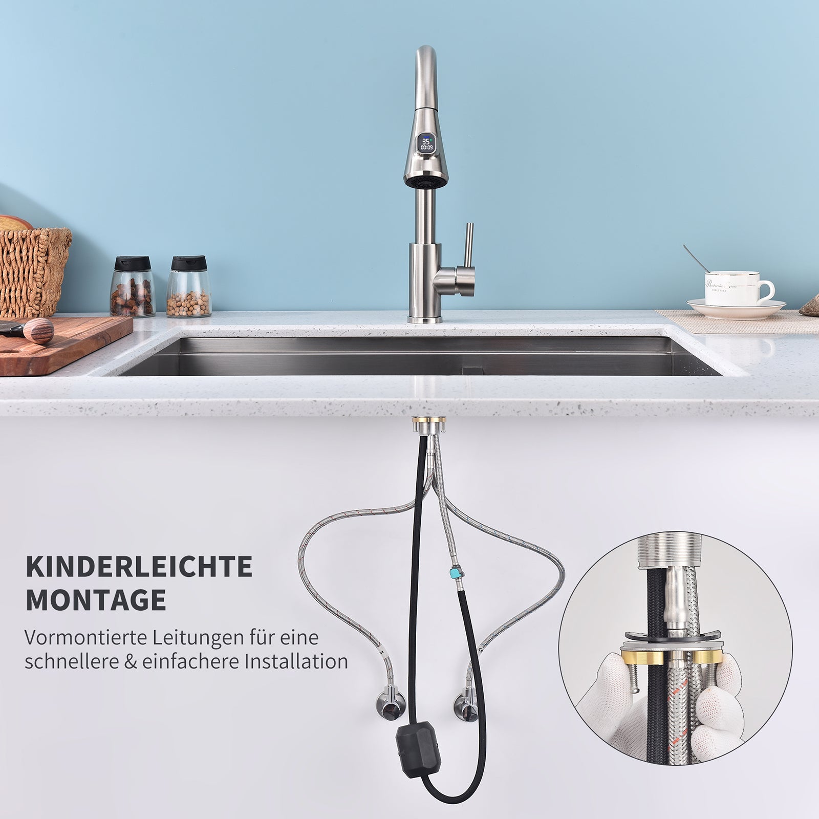 Homelody Wasserhahn Küche mit 2 Strahlarten, 360° drehbar Küchenarmatur