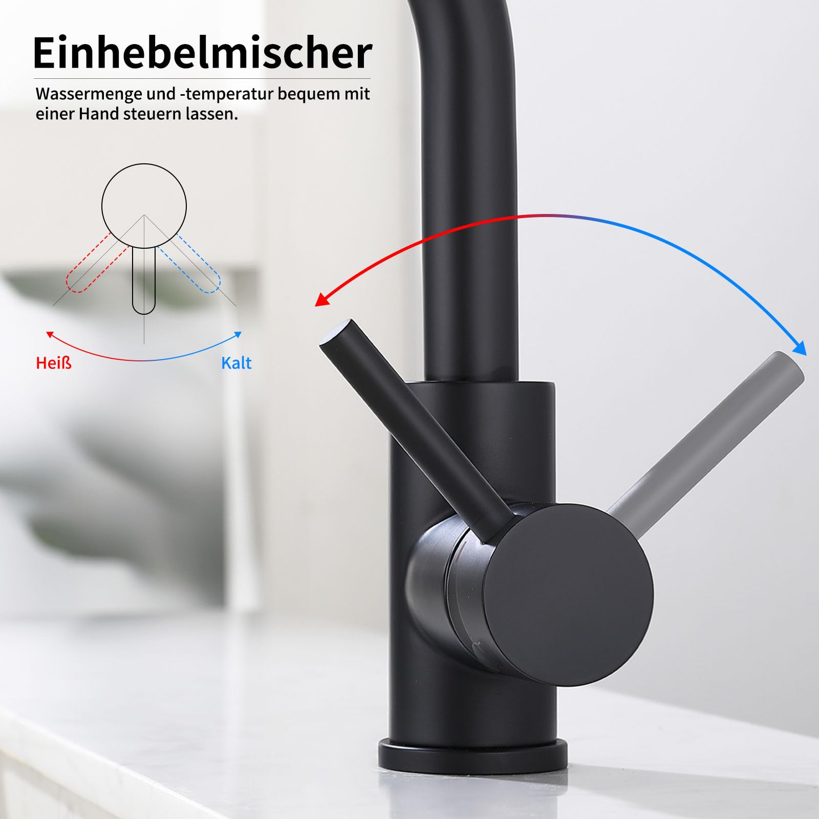 HOMELODY Niederdruck Armatur Bad/Küche Schwarz Waschtischarmatur 360° Drehbar