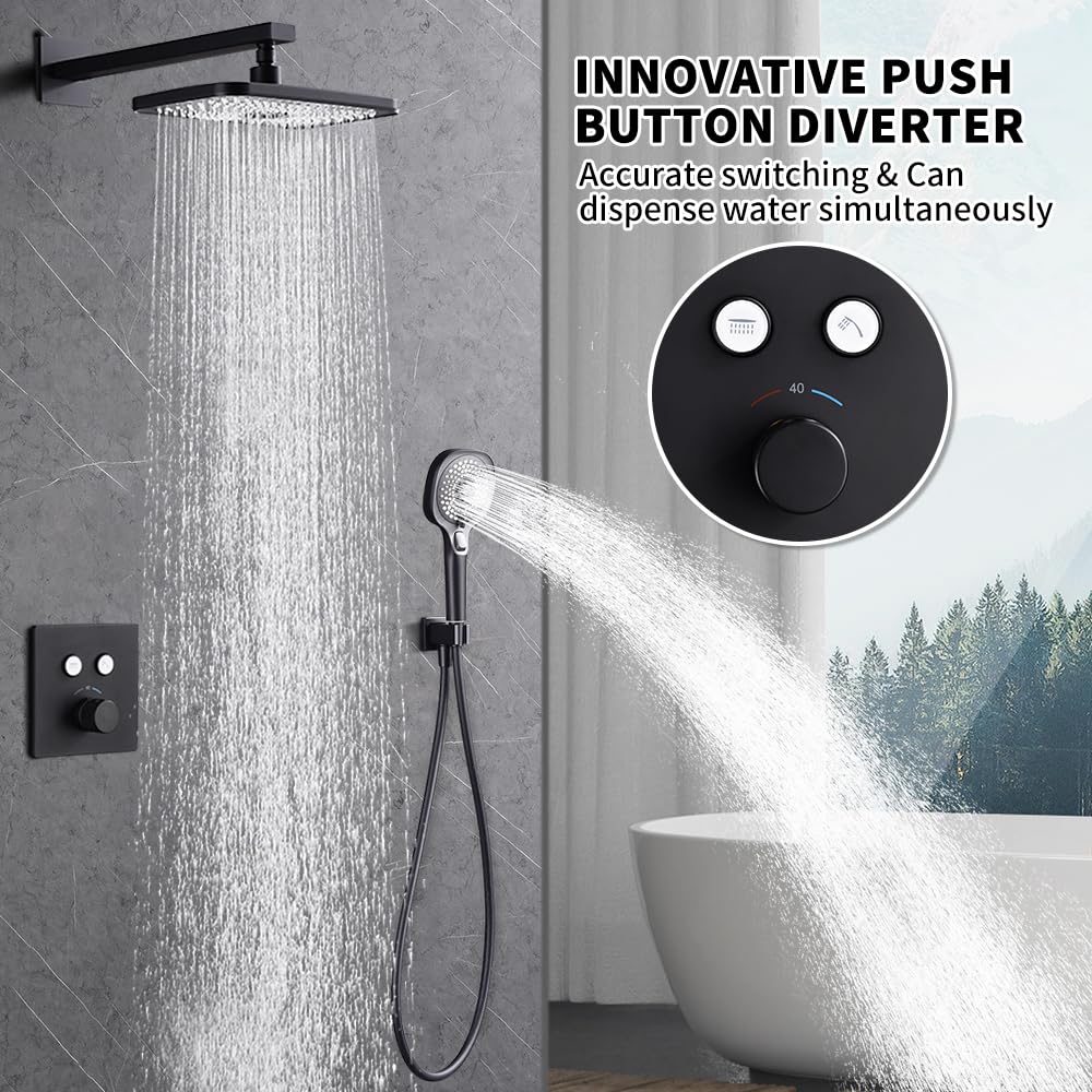 HOMELODY Thermostatique 40℃ Douche Encastree noire une Douche de Tête Surdimensionnée une Douchette Multifonctions