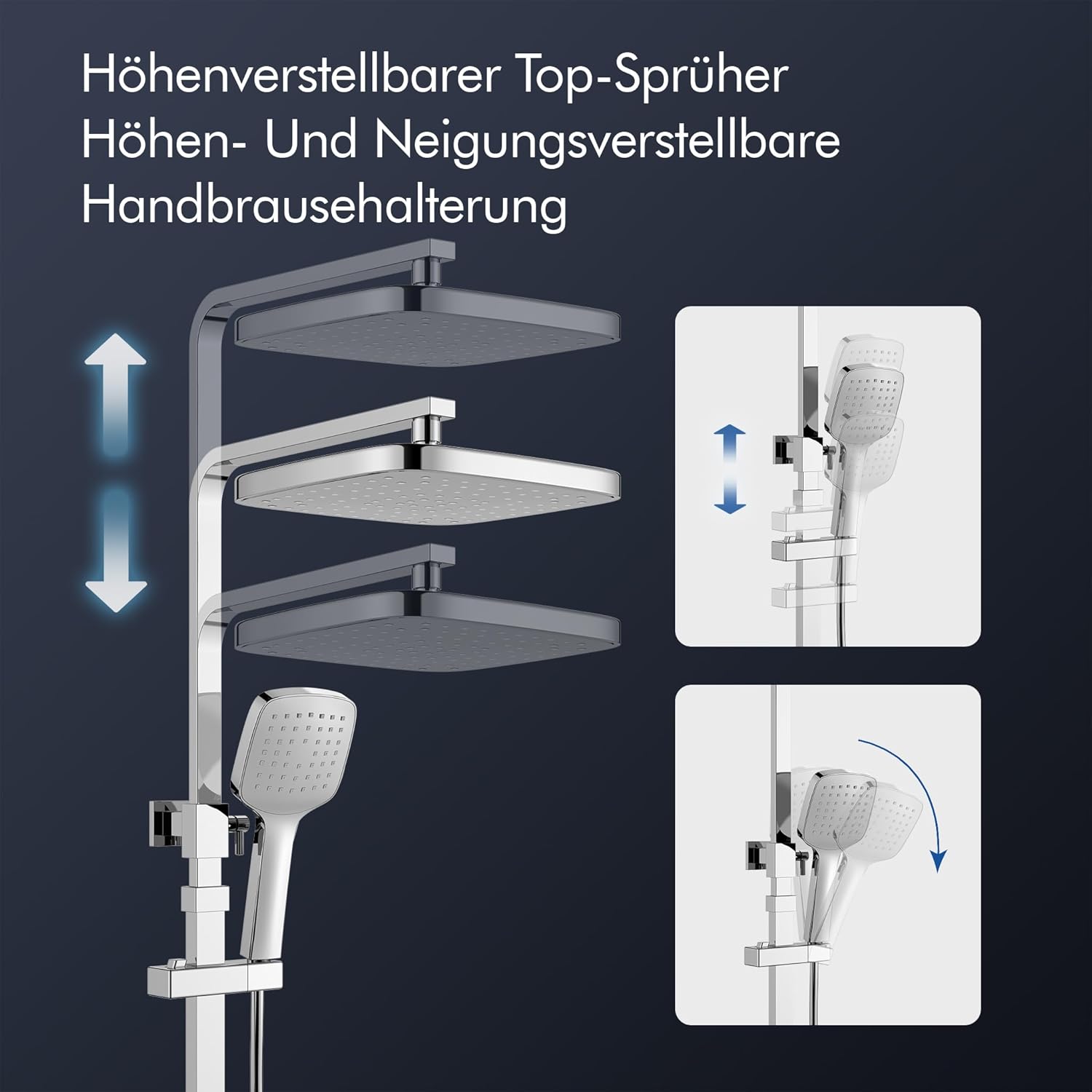 HOMELODY Duschsystem mit Thermostat & Duschablage Chrom - Höhenverstellbar, 38 °C Sicherheitssperre