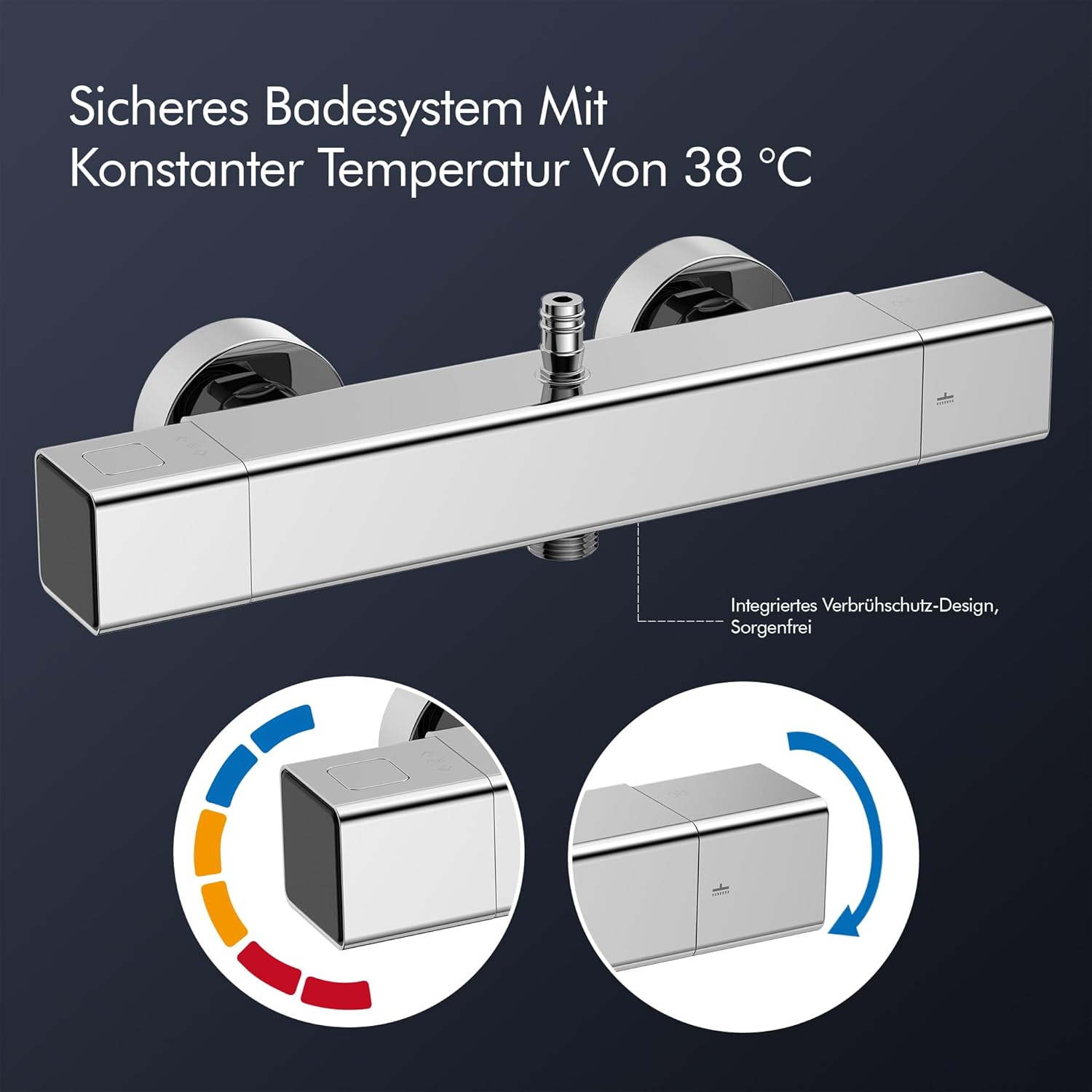 HOMELODY Duschsystem mit Thermostat & Duschablage Chrom - Höhenverstellbar, 38 °C Sicherheitssperre