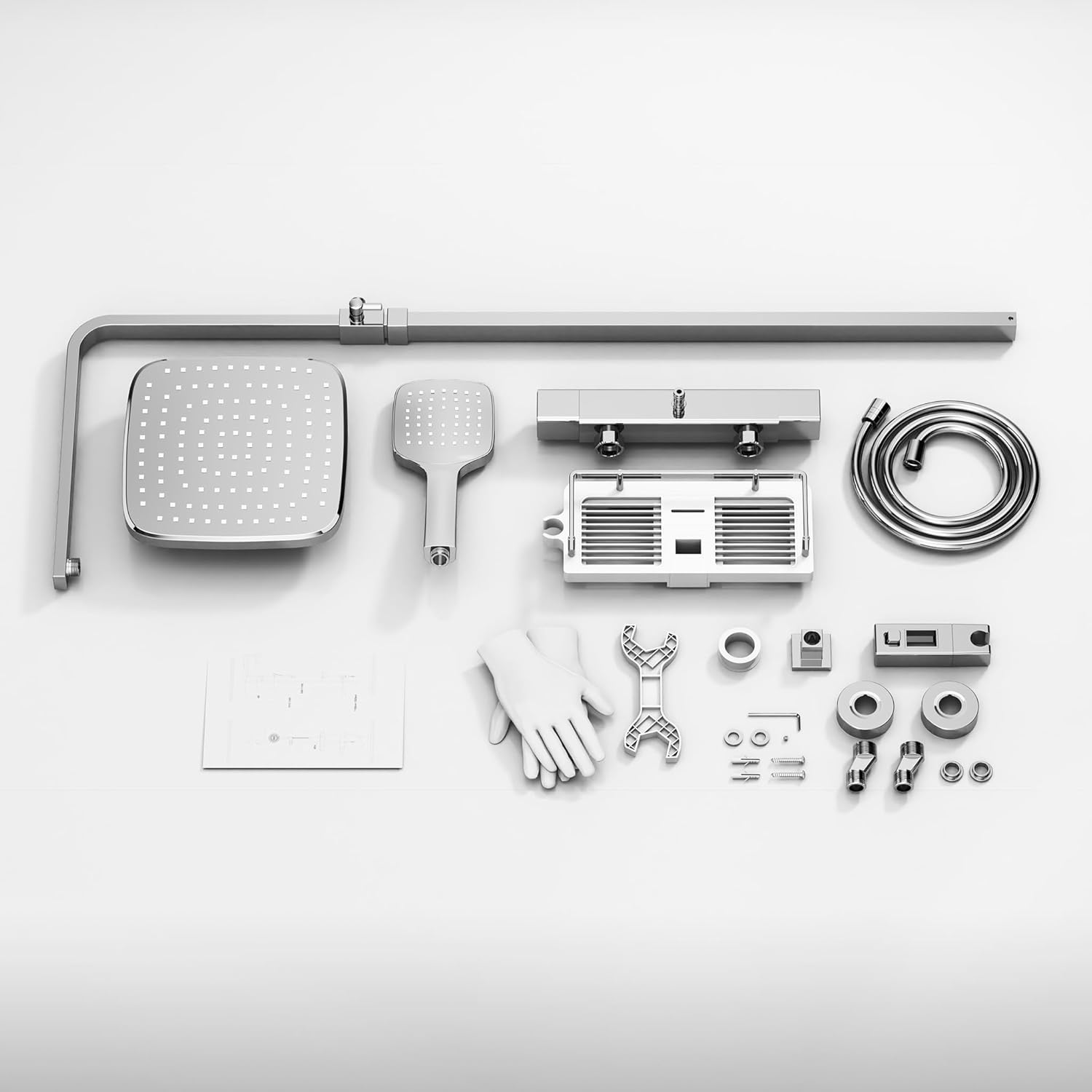 HOMELODY Duschsystem mit Thermostat & Duschablage Chrom - Höhenverstellbar, 38 °C Sicherheitssperre
